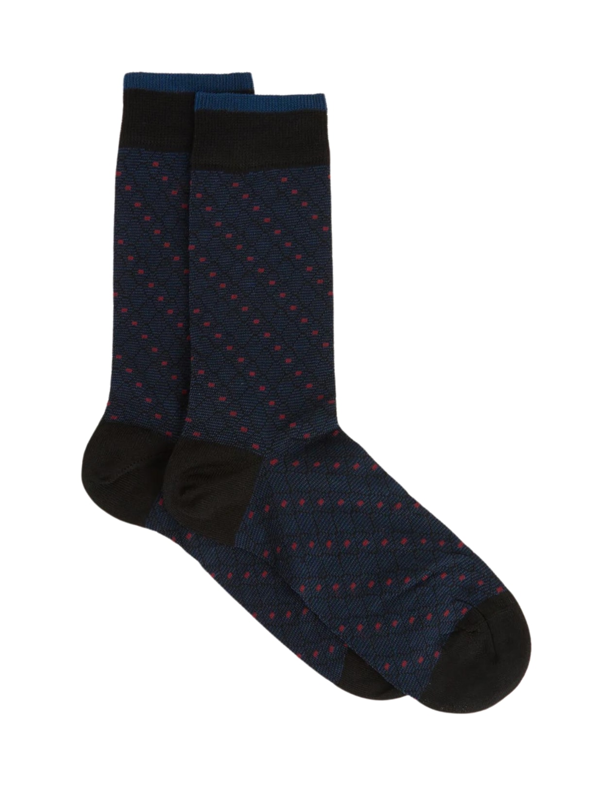 Meia Curta Jacquard Com Losangos Masculina - Azul