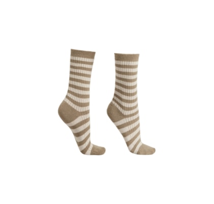 Meia Curta Listrada Com Cashmere - Bege