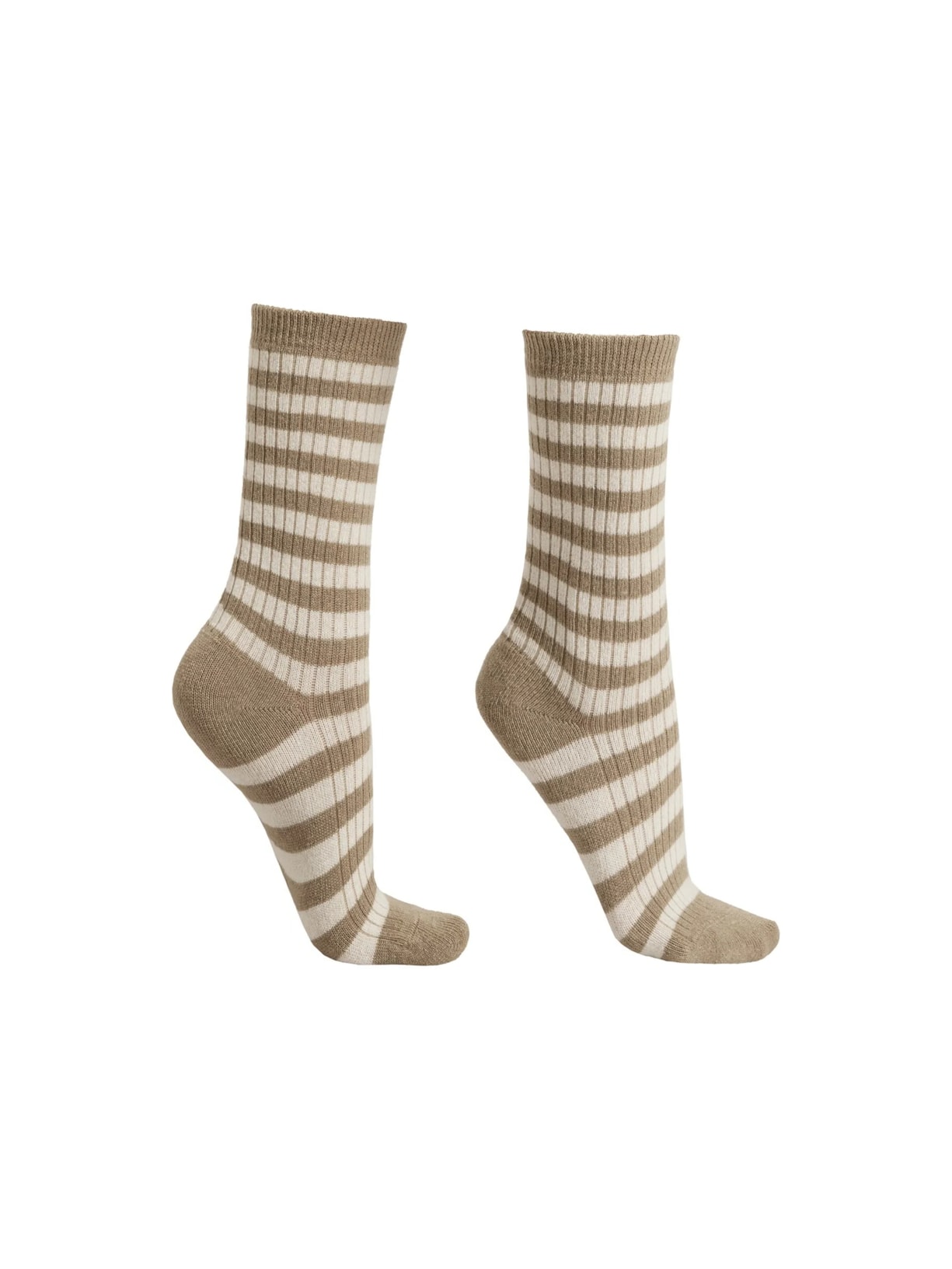 Meia Curta Listrada Com Cashmere - Bege