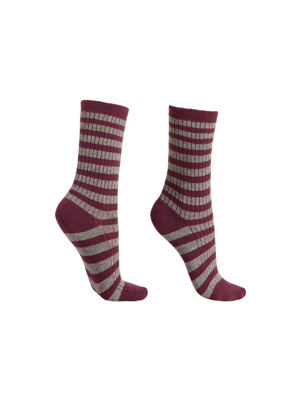 Meia Curta Listrada Com Cashmere Bordô Calzedonia