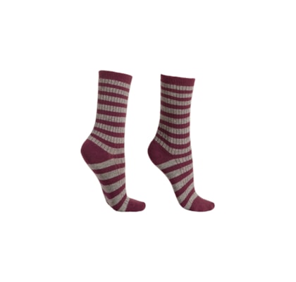 Meia Curta Listrada Com Cashmere - Bordô