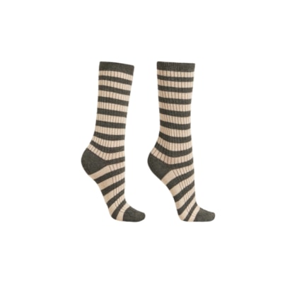Meia Curta Listrada Com Cashmere - Cinza