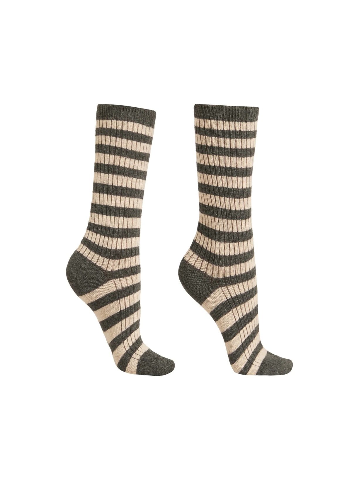 Meia Curta Listrada Com Cashmere - Cinza