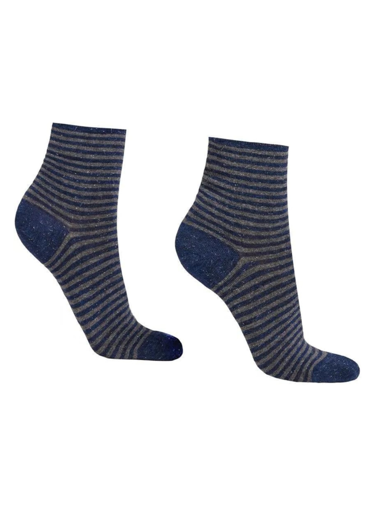 Meia Curta Listrada Com Cashmere e Glitter - Azul