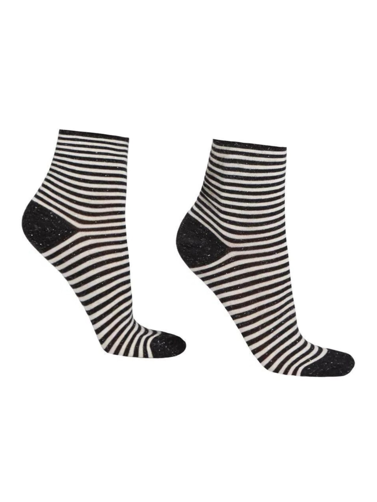 Meia Curta Listrada Com Cashmere e Glitter - Preto