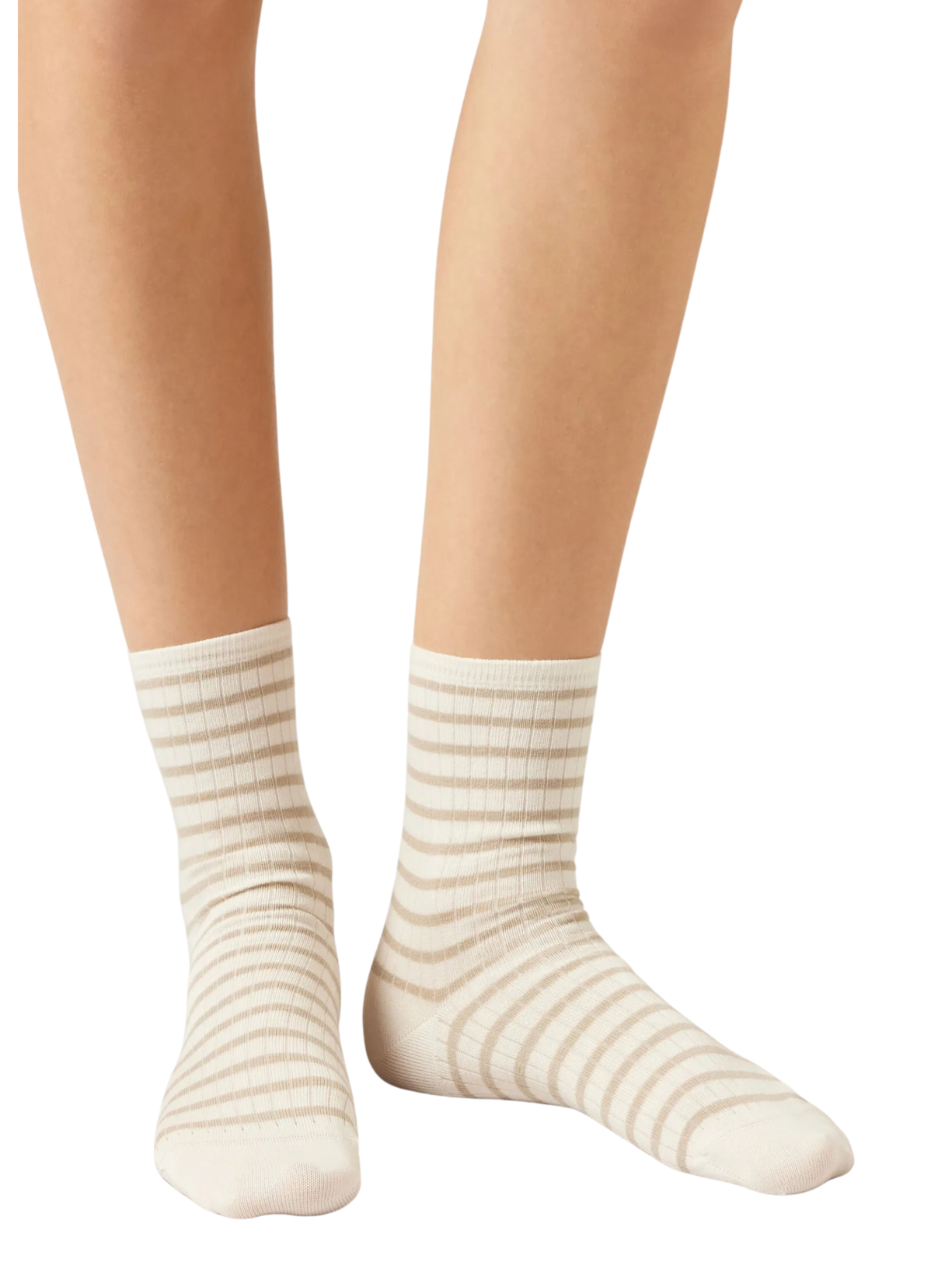 Meia Curta Listrada Em Algodão - Off-White