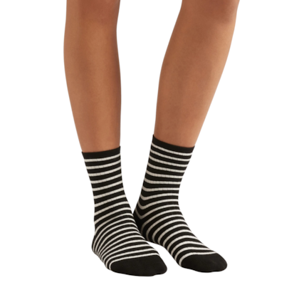 Meia Curta Listrada Em Algodão - Preto