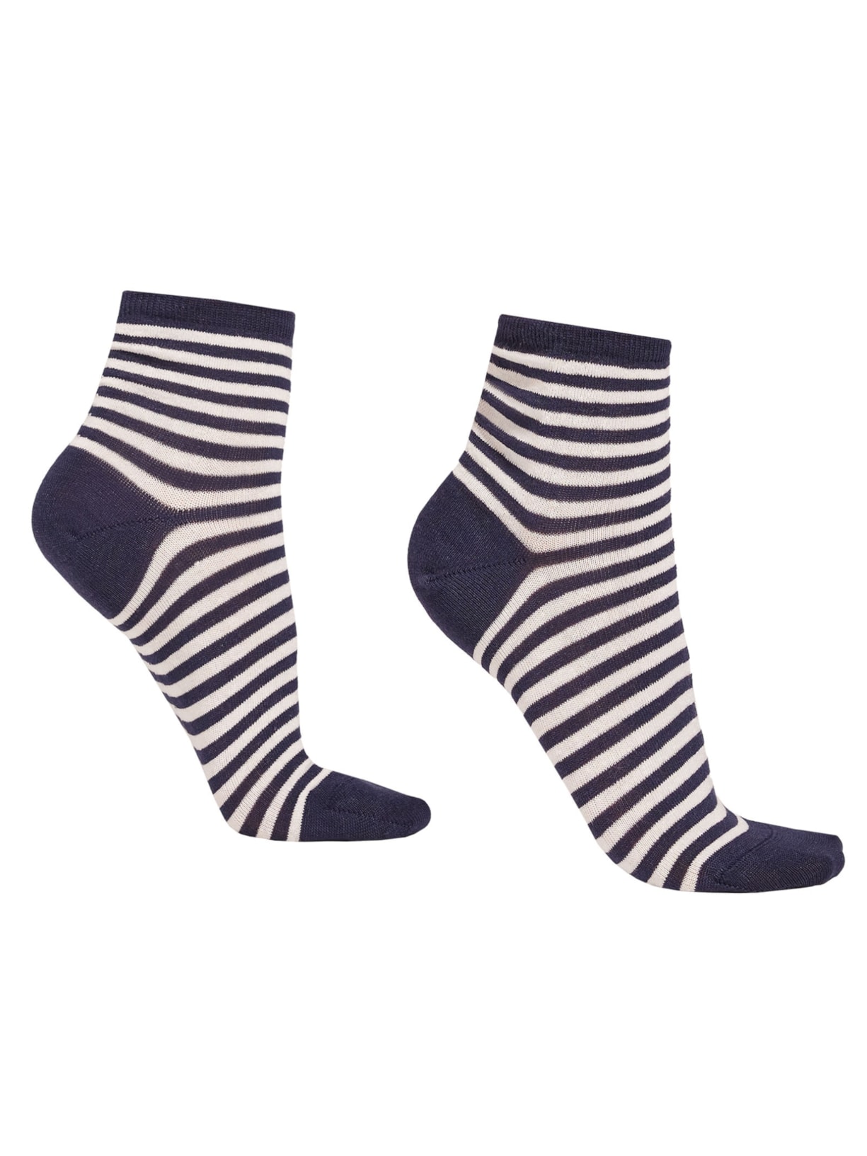 Meia Curta Listrada Em Linho - Azul