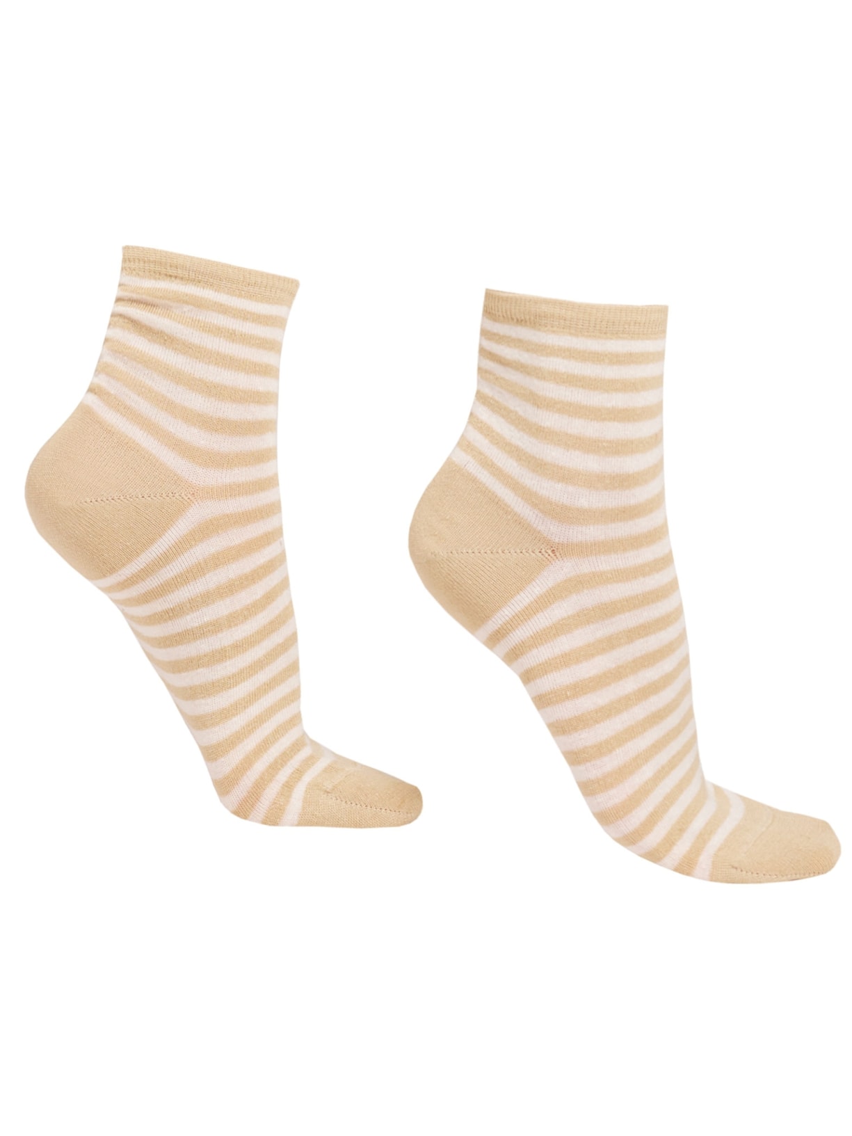 Meia Curta Listrada Em Linho - Bege