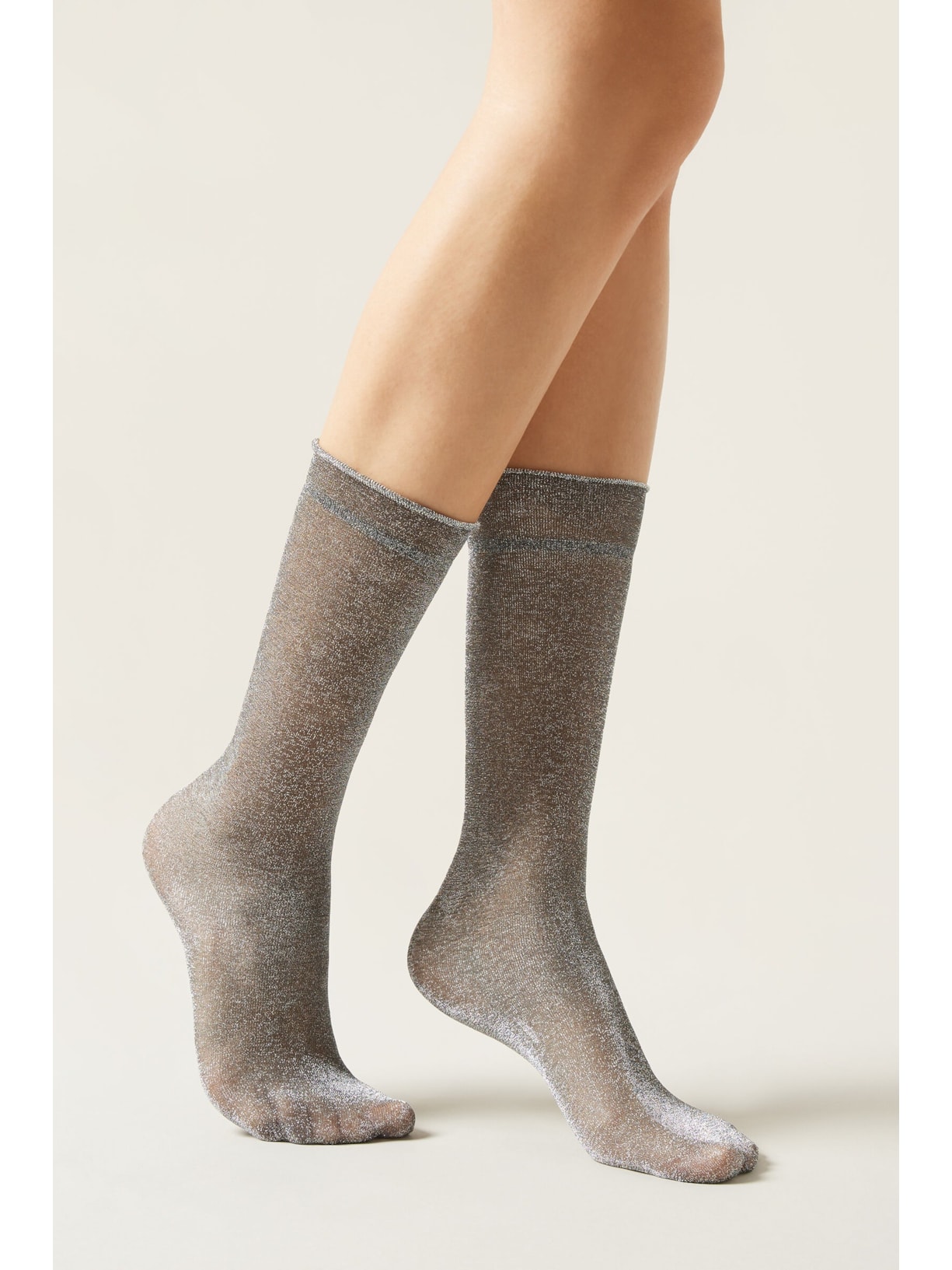 Meia Curta Opaca Com Glitter Preto Calzedonia