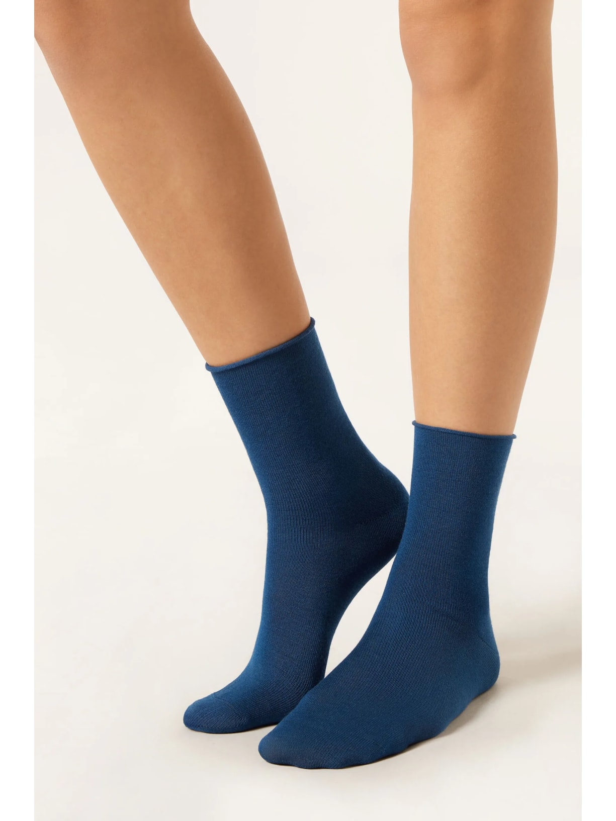 Meia Curta Sem Barra Em Lã e Algodão Azul Calzedonia