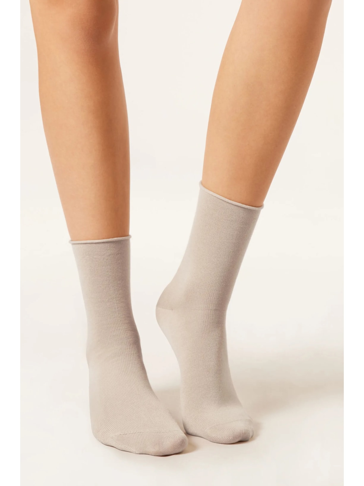 Meia Curta Sem Barra Em Lã e Algodão Bege Calzedonia