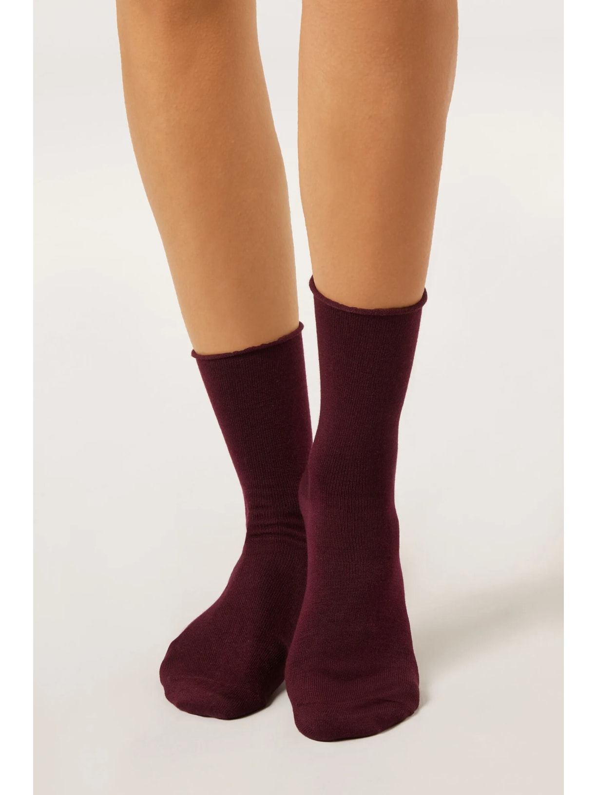 Meia Curta Sem Barra Em Lã e Algodão Bordô Calzedonia