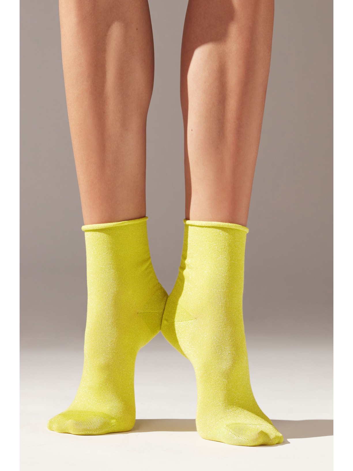 Meia Curta Soft Com Glitter Amarelo Calzedonia