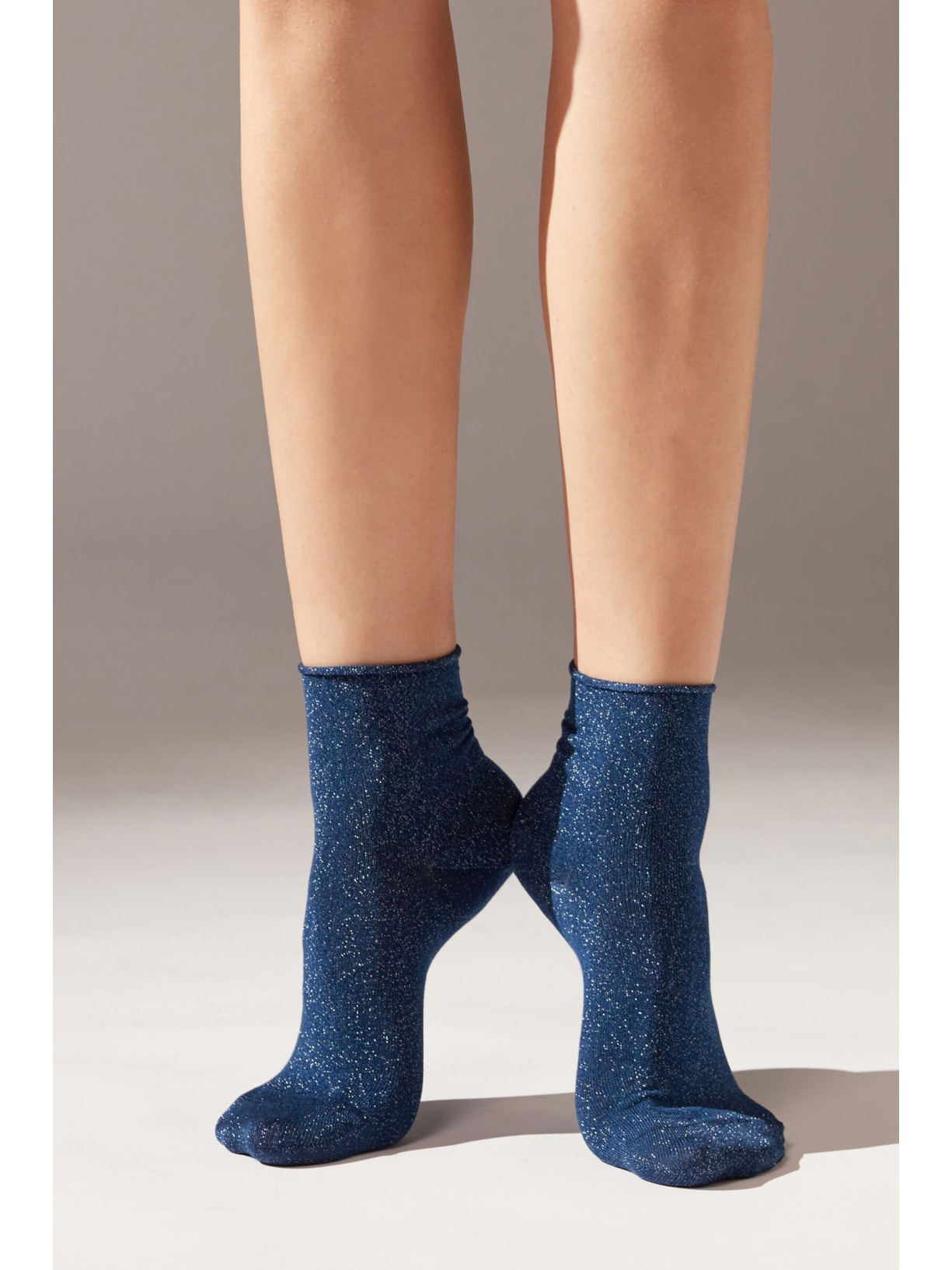 Meia Curta Soft Com Glitter Azul Calzedonia