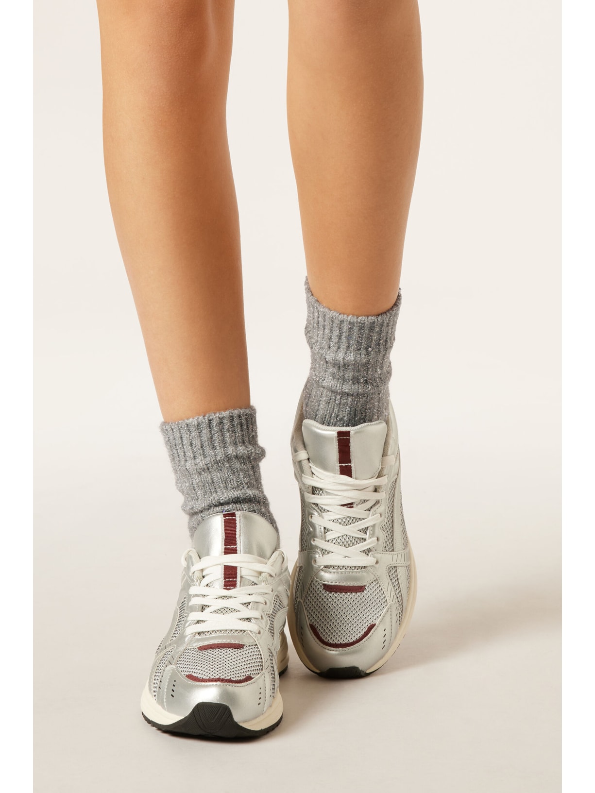 Meia Curta Soft Com Paetês Cinza Calzedonia