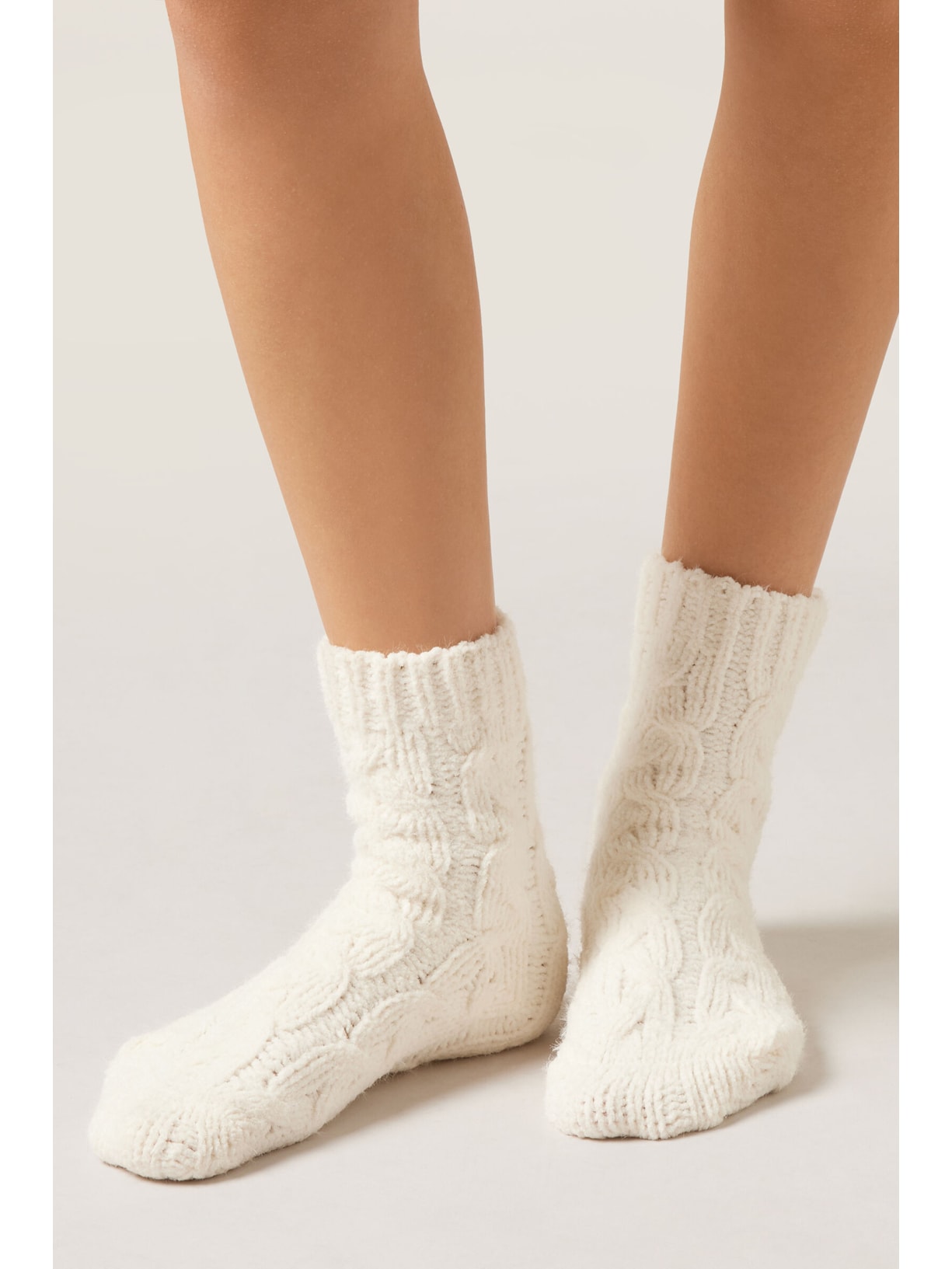 Meia Curta Soft Entrelaçada Off-White Calzedonia