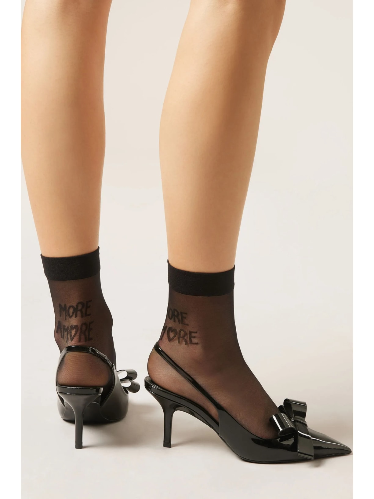Meia Curta Transparente Com Estampa More Amore Preto Calzedonia