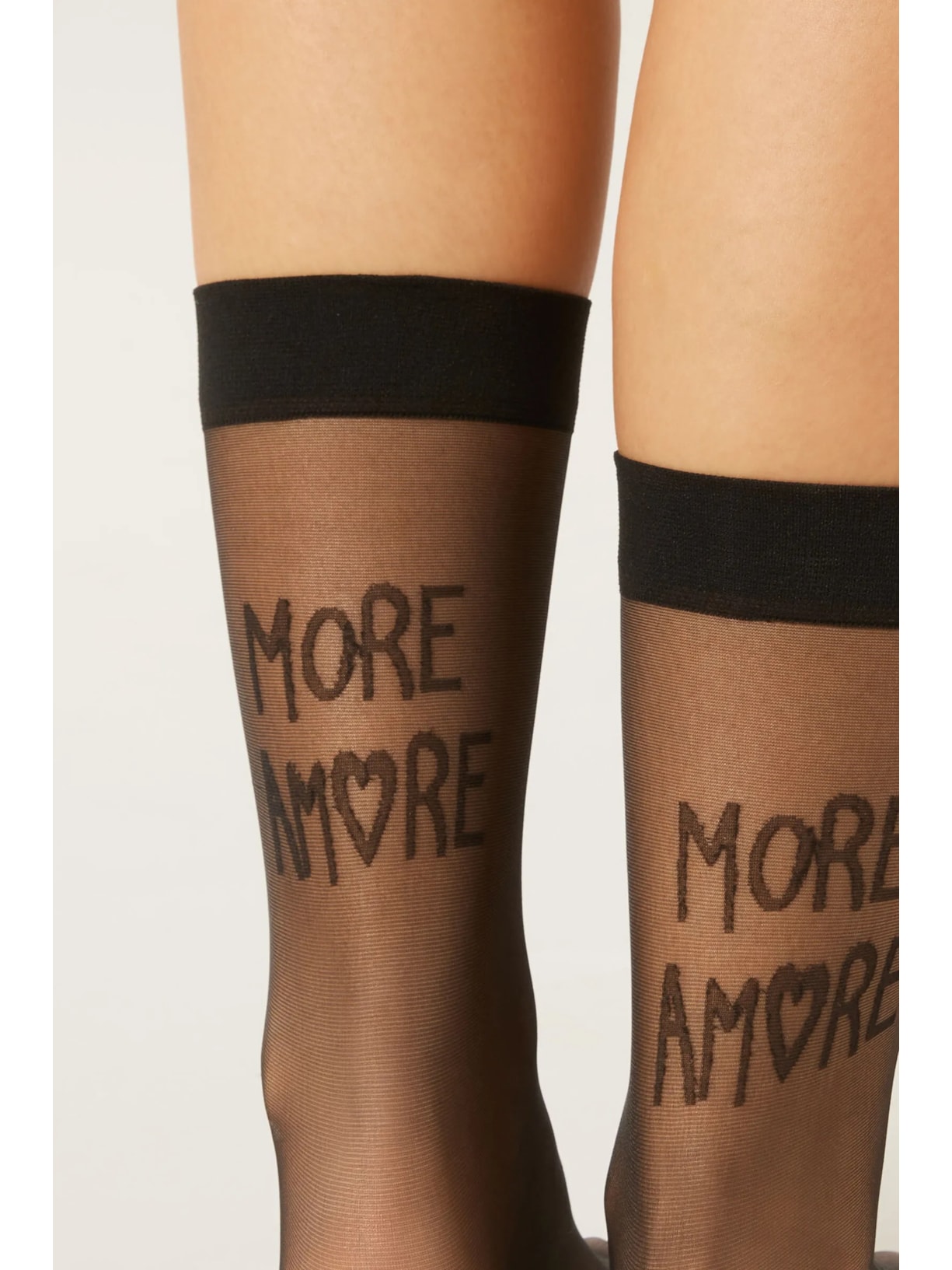 Meia Curta Transparente Com Estampa More Amore Preto Calzedonia