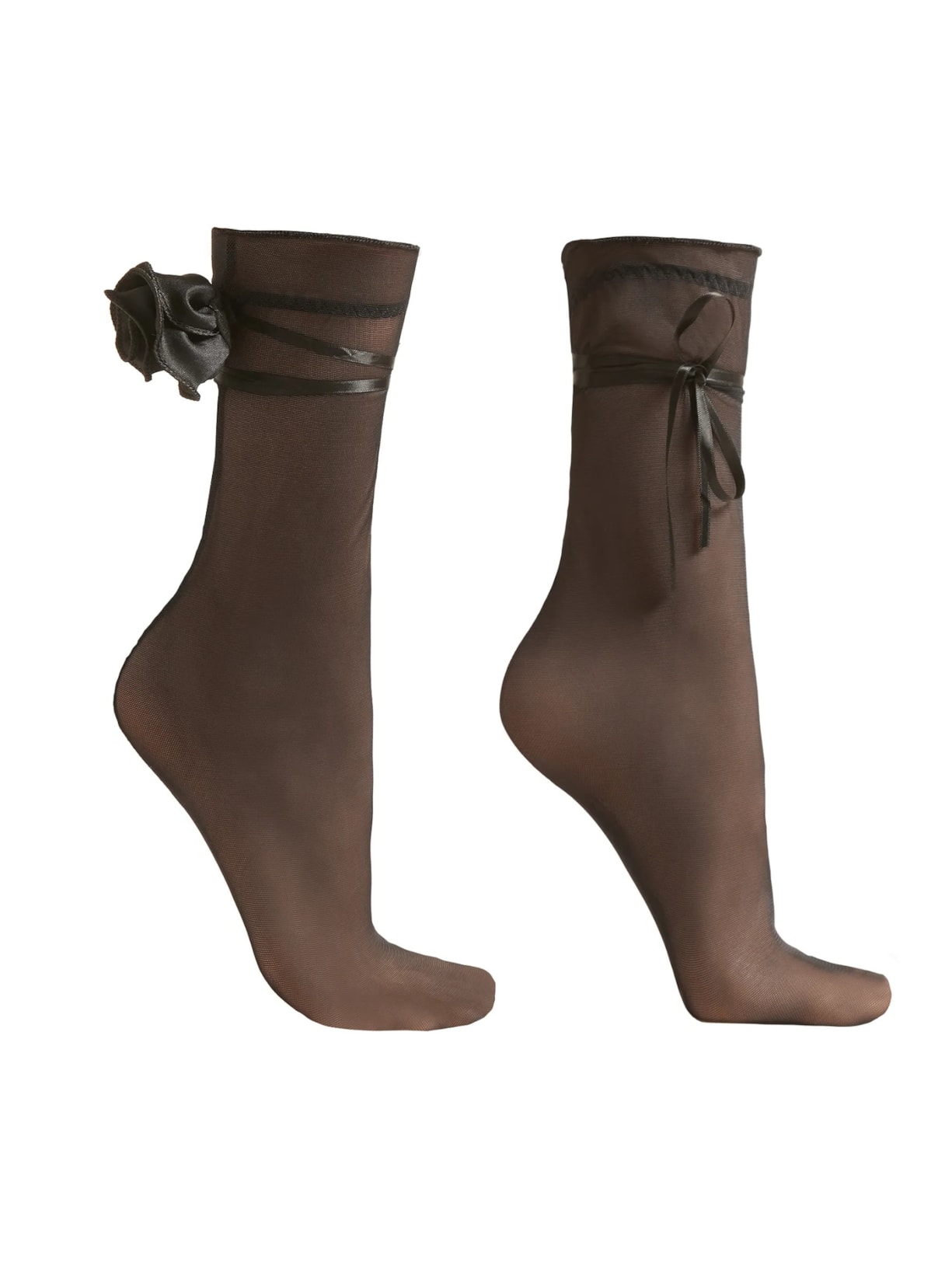 Meia Curta Transparente Com Laço - Preto