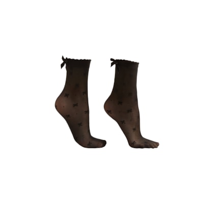 Meia Curta Transparente Com Laços - Preto