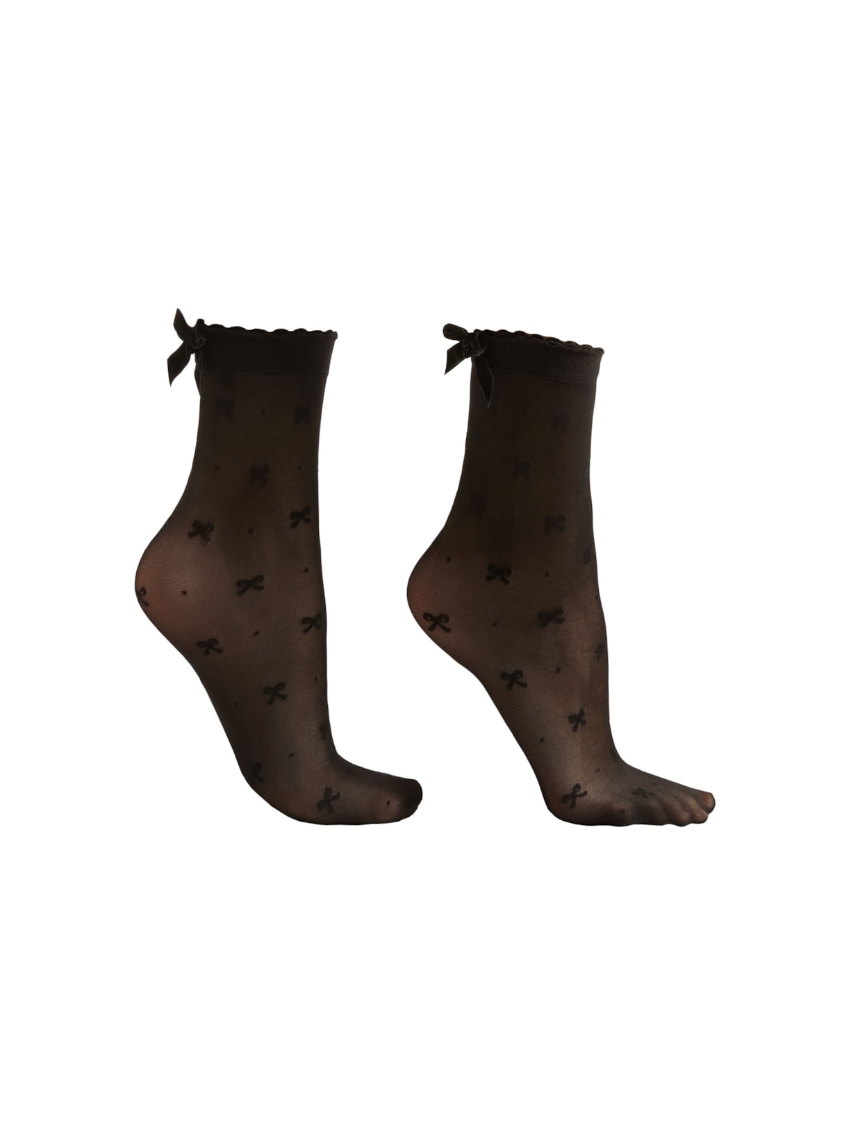 Meia Curta Transparente Com Laços - Preto