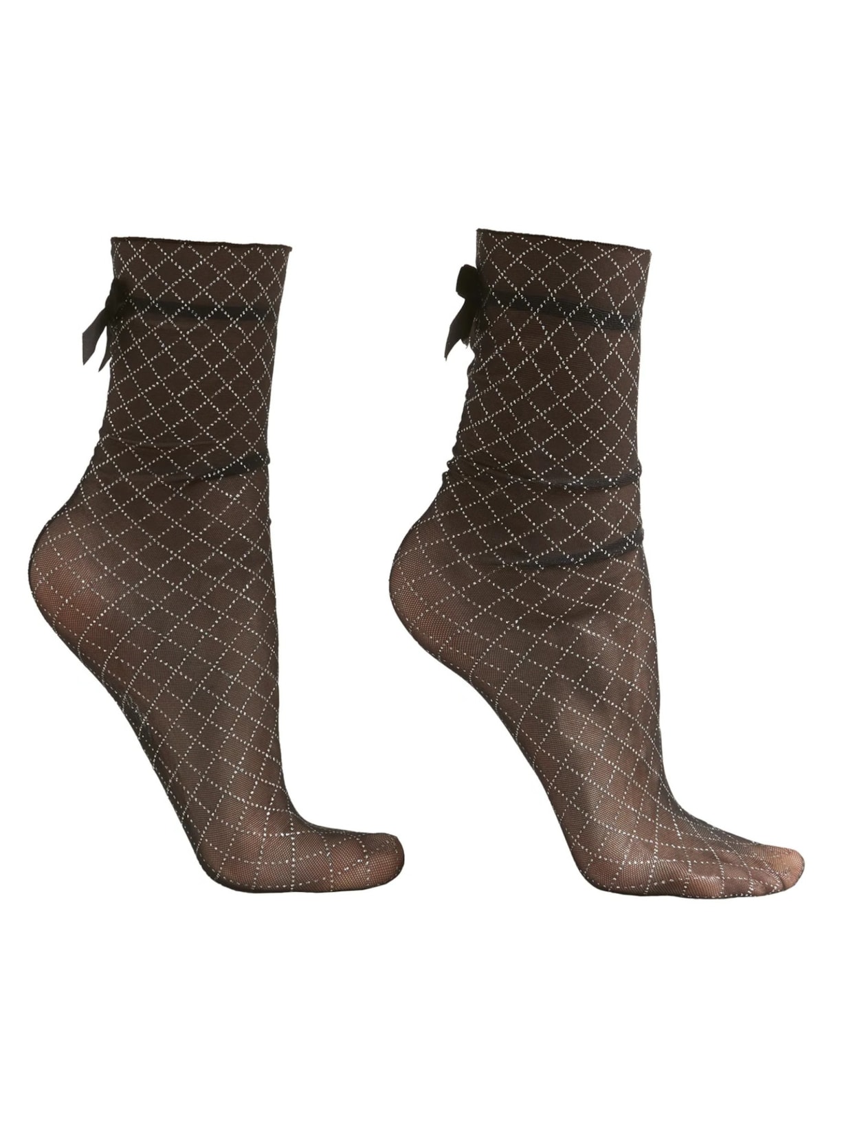 Meia Curta Transparente Com Losangos - Preto