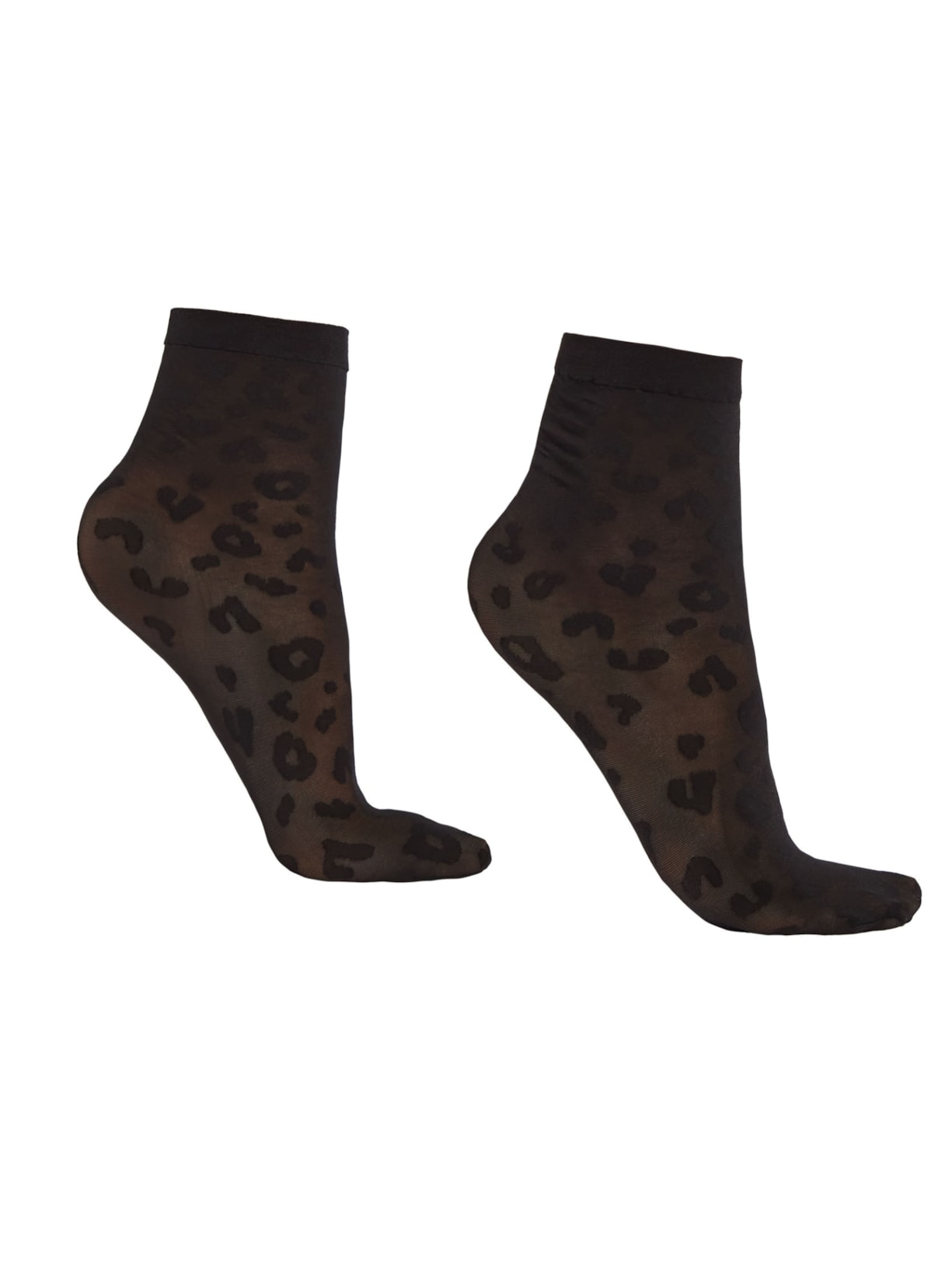 Meia Curta Transparente Com Padrão Animalier - Preto