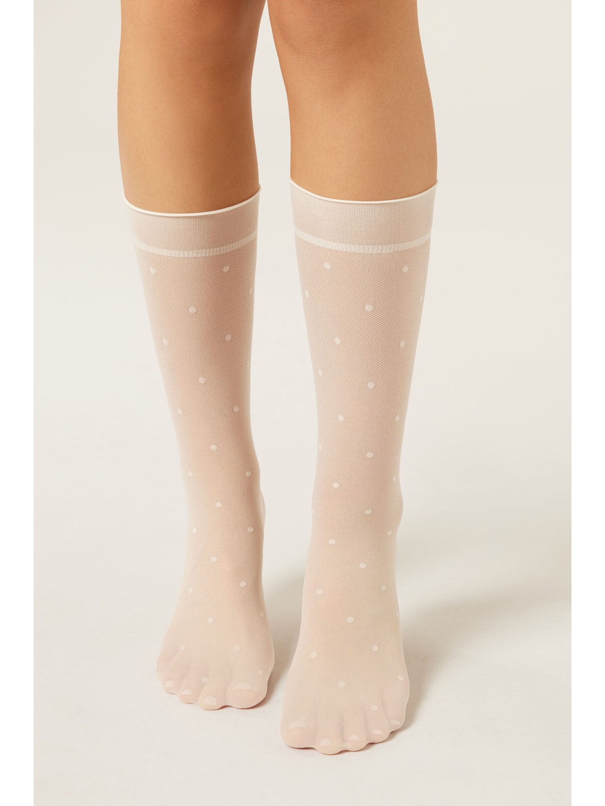 Meia Curta Transparente Com Poás Branco Calzedonia