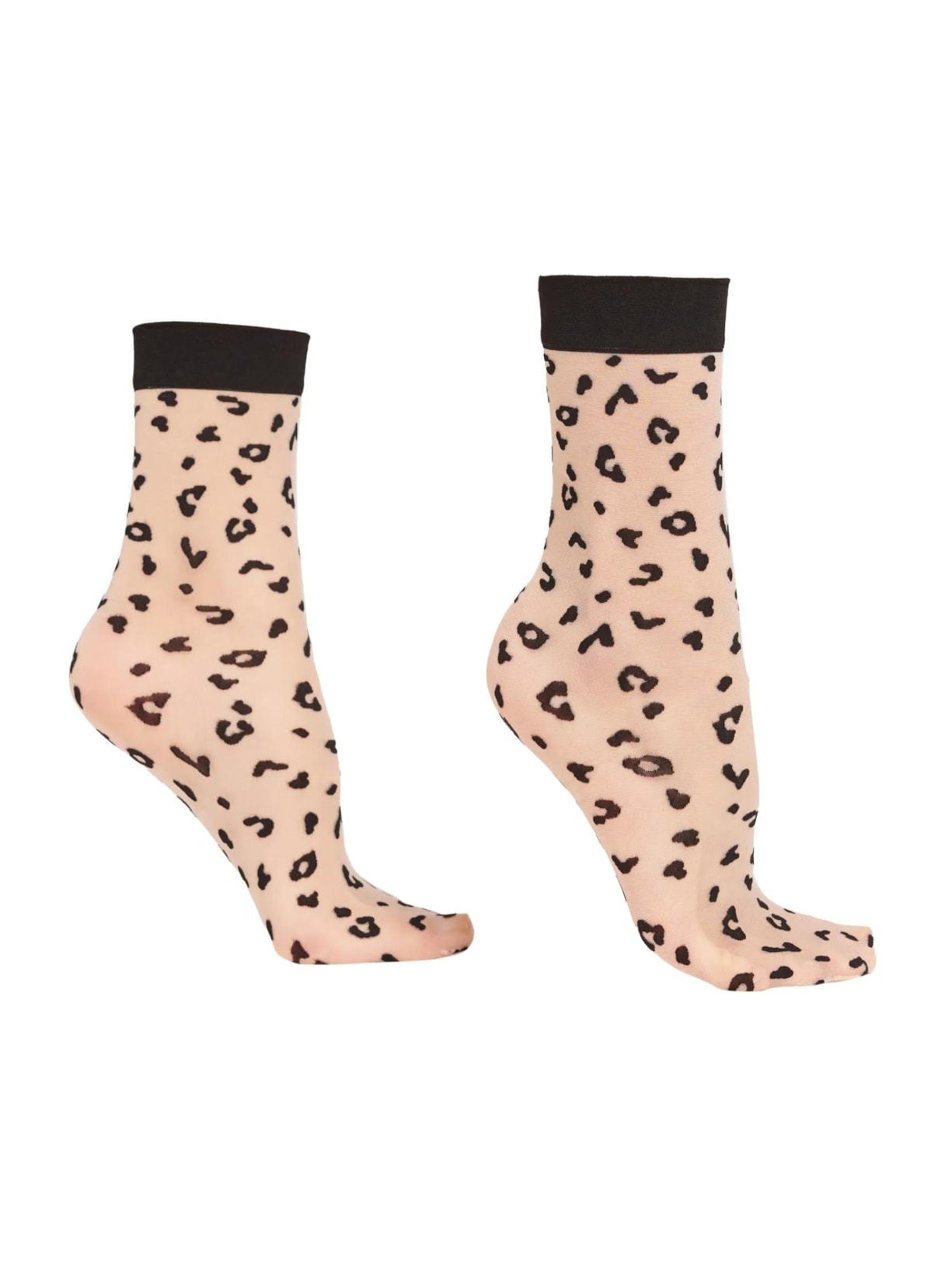 Meia Curta Transparente Fio 15 Animal Print - Preto