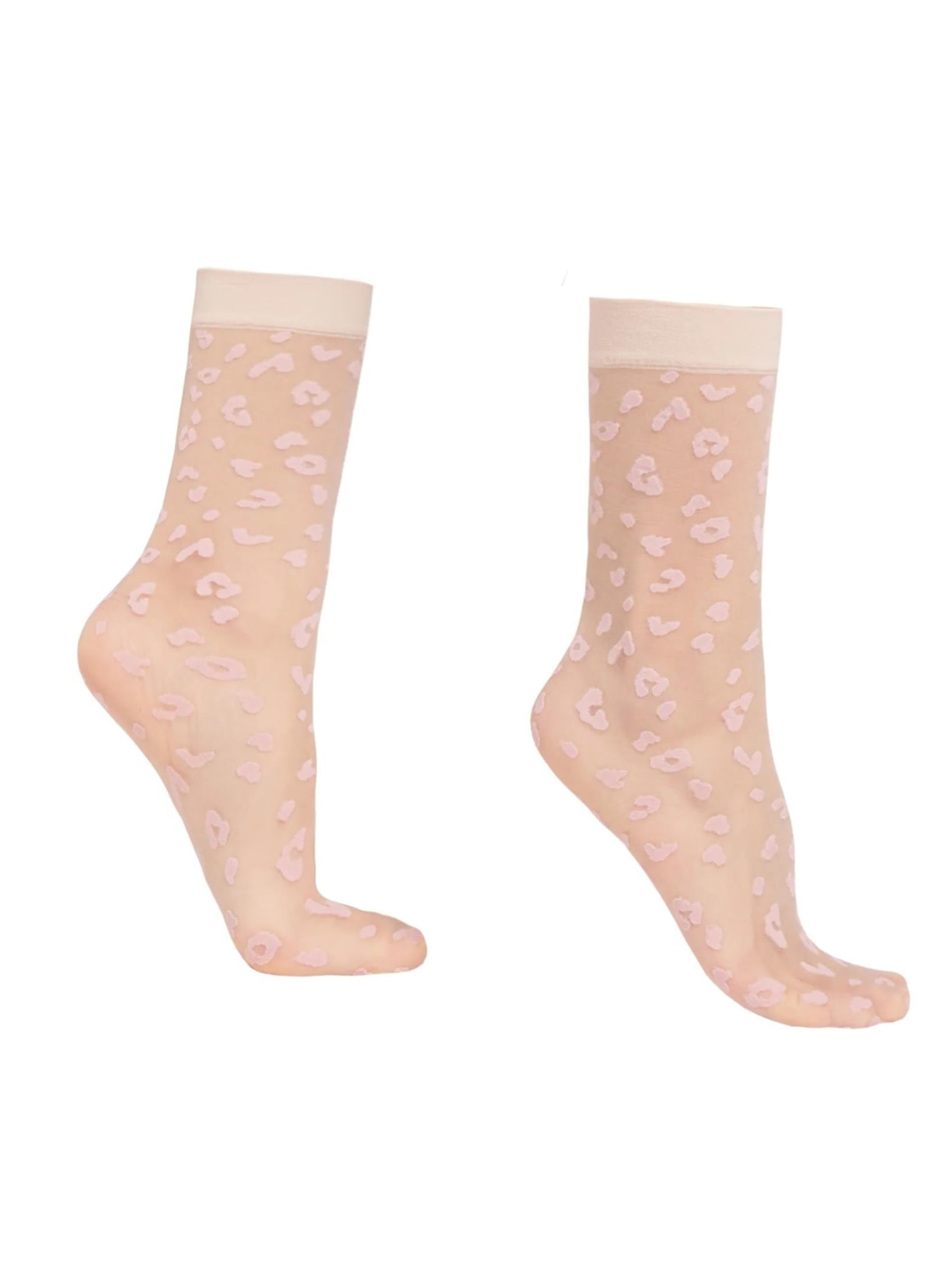 Meia Curta Transparente Fio 15 Animal Print - Rosa