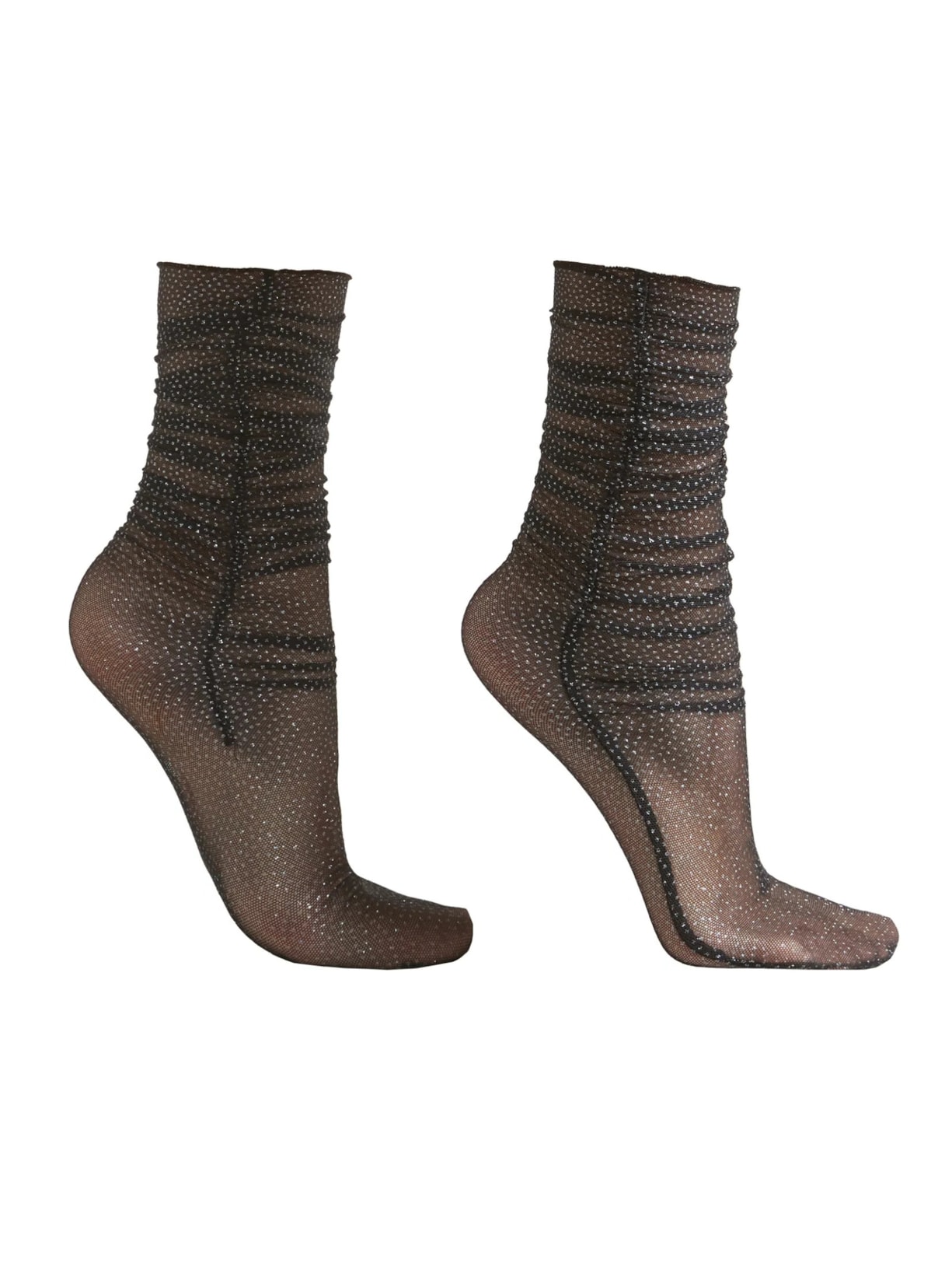 Meia Curta Transparente Franzida Com Glitter - Preto