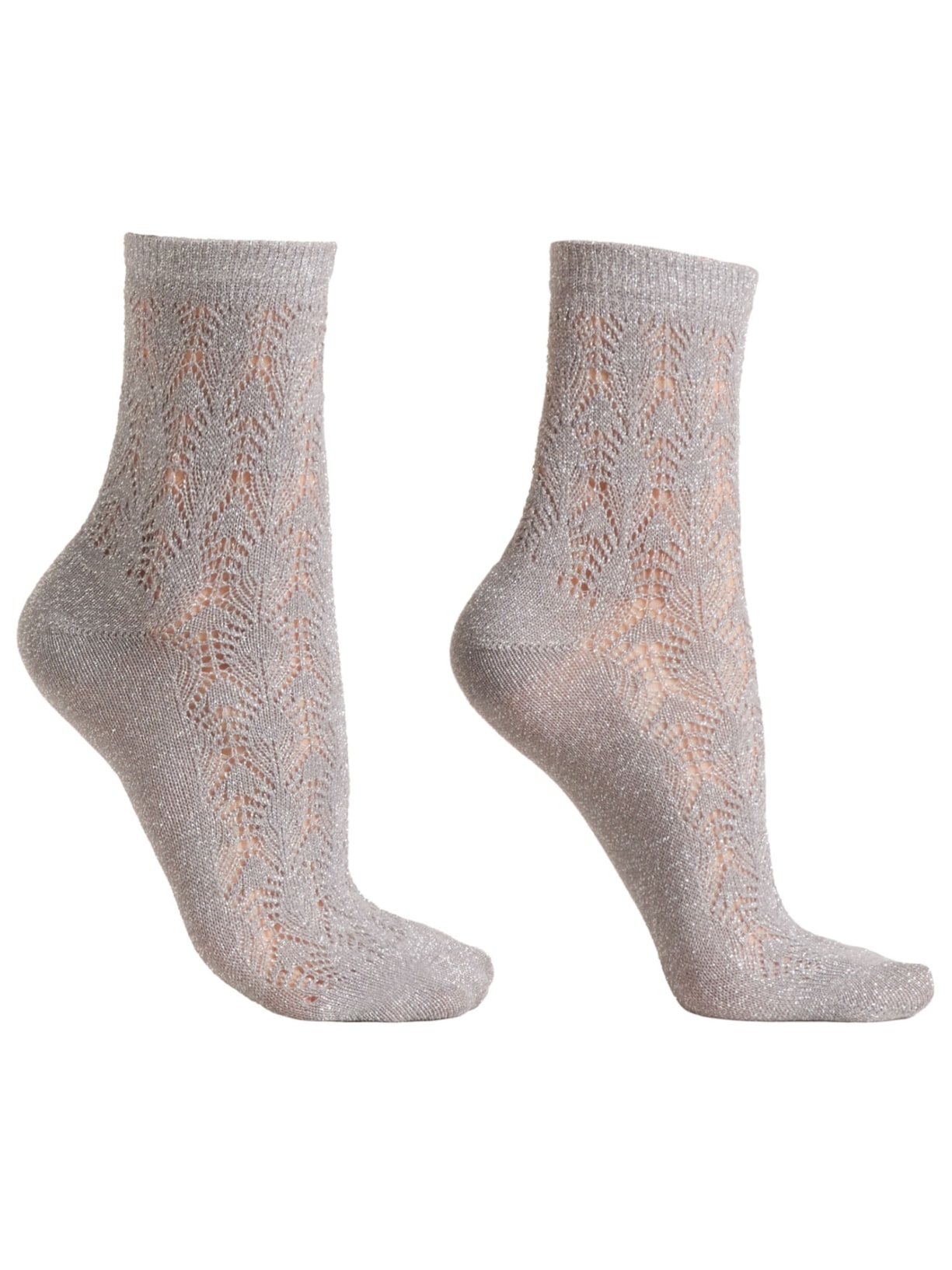 Meia Curta Vazada Com Glitter - Cinza