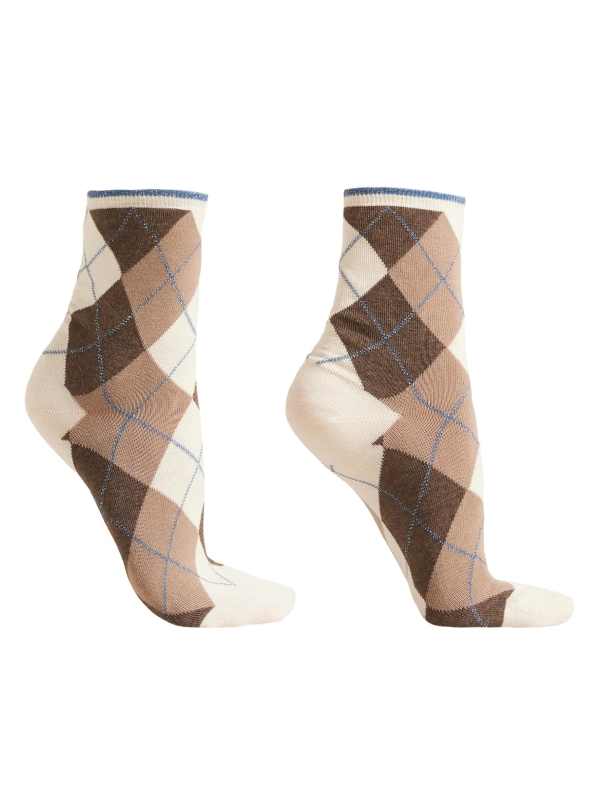 Meia Curta Xadrez Argyle - Off-White