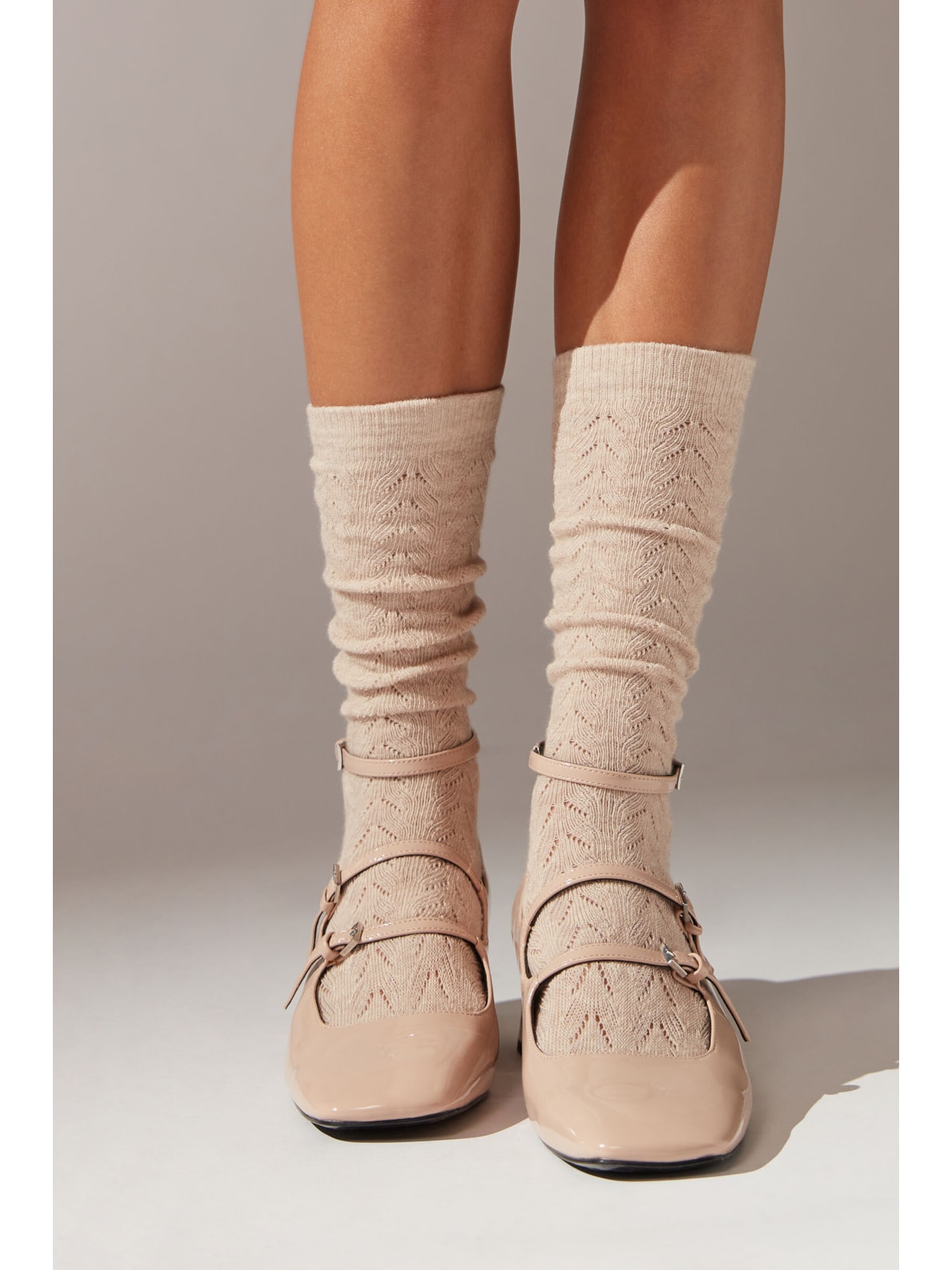 Meia Longa 3/4 Com Detalhes Bege Calzedonia