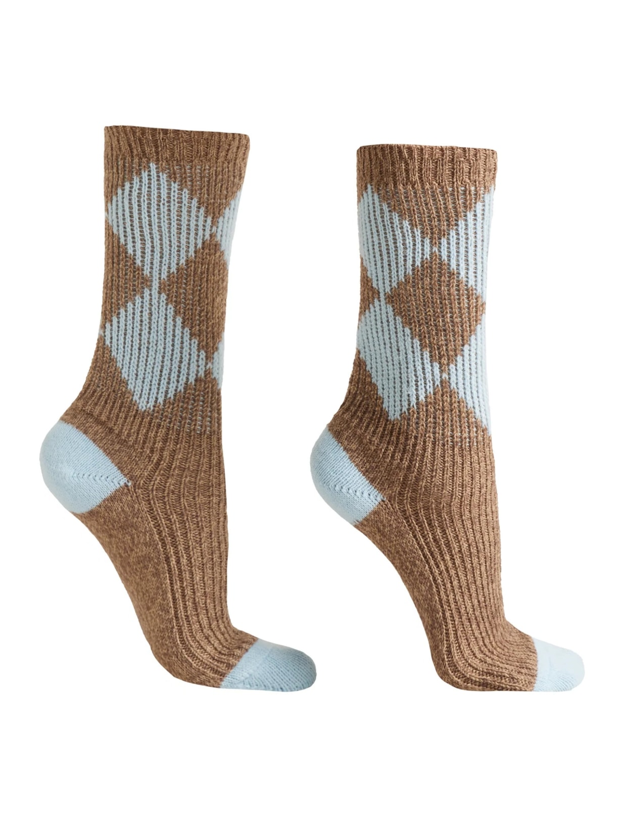 Meia Longa Com Losangos e Lã - Marrom