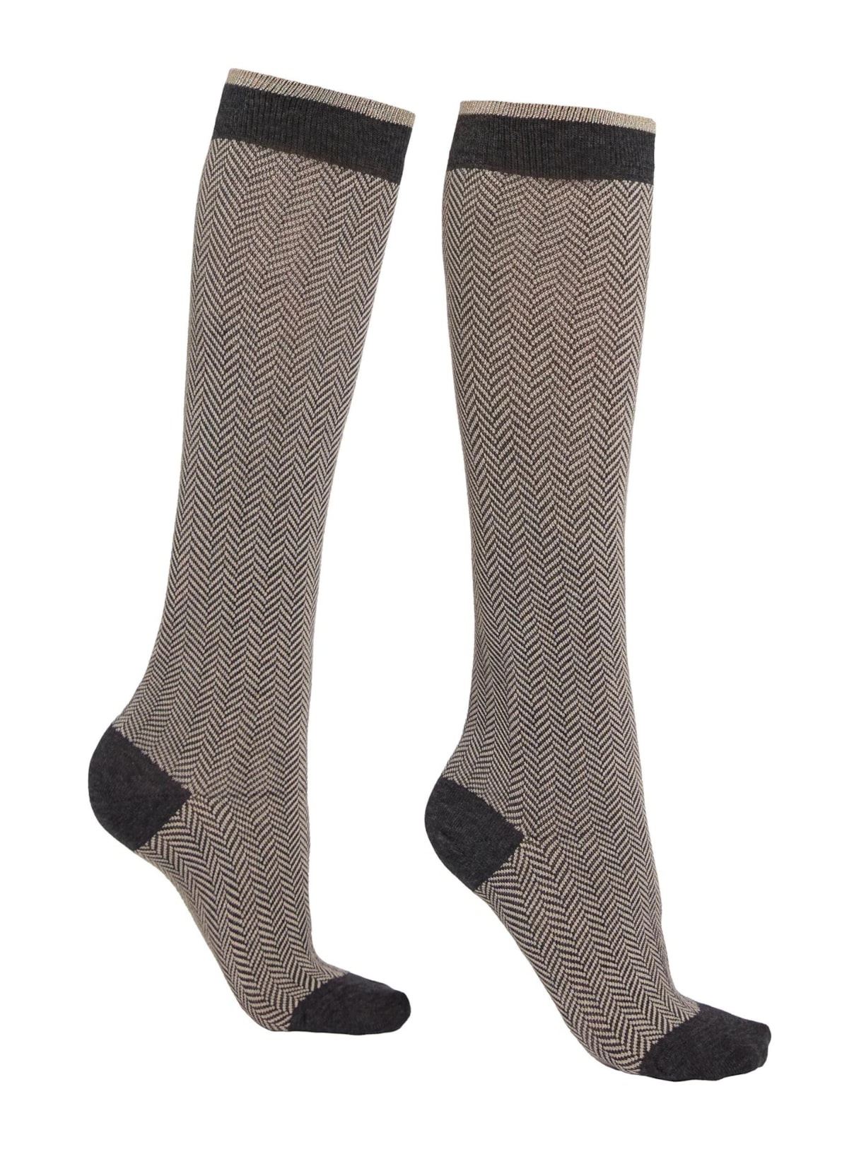 Meia Longa Com Padrão De Espinha e Glitter - Cinza