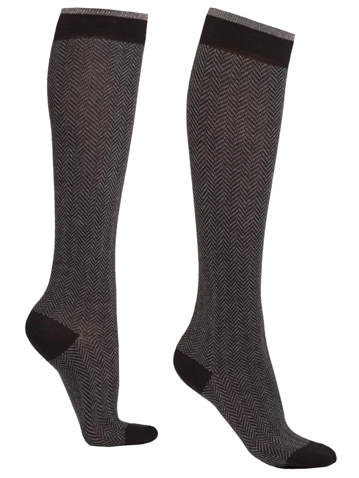 Meia Longa Com Padrão De Espinha e Glitter - Preto