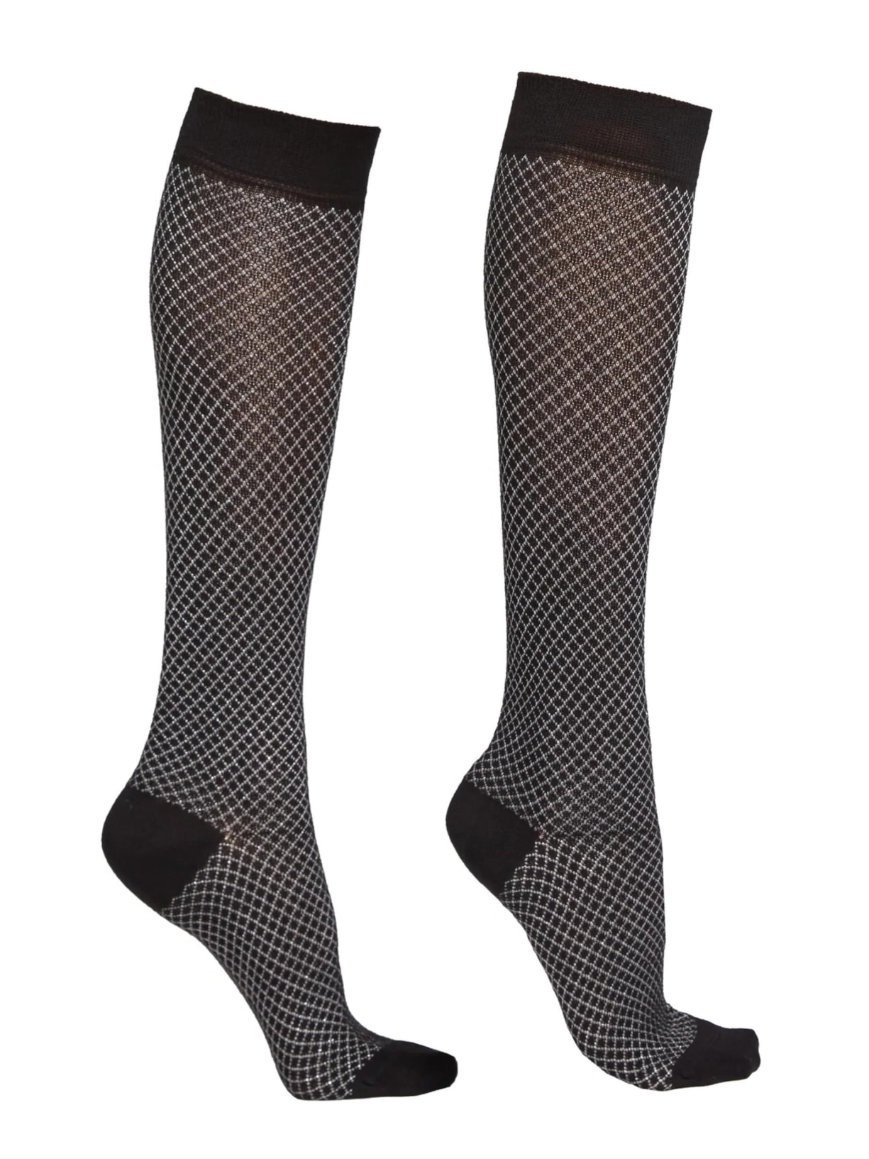 Meia Longa Com Padrão De Losangos e Glitter - Preto