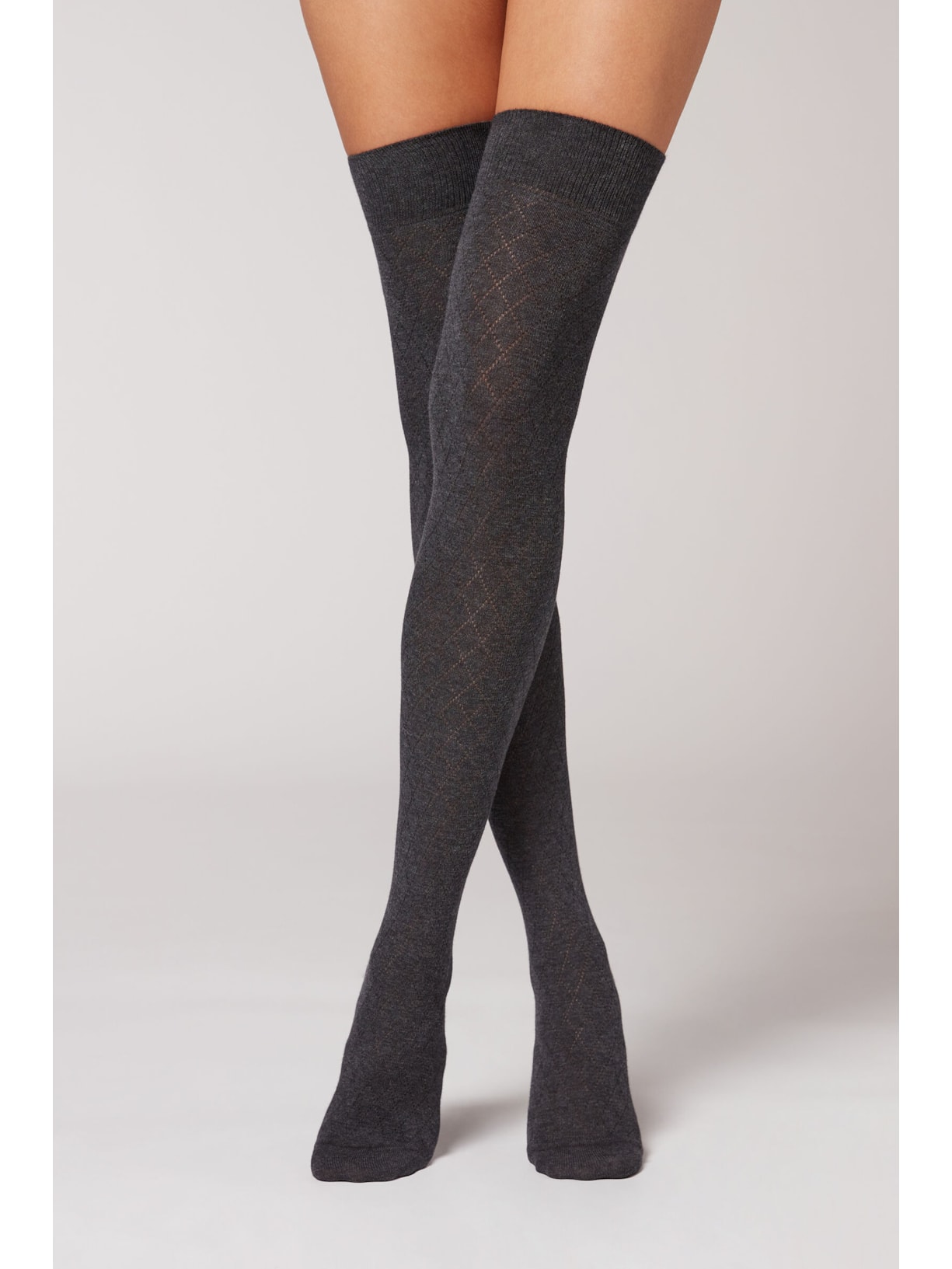 Meia Longa Em Algodão Geométrico Cinza Calzedonia