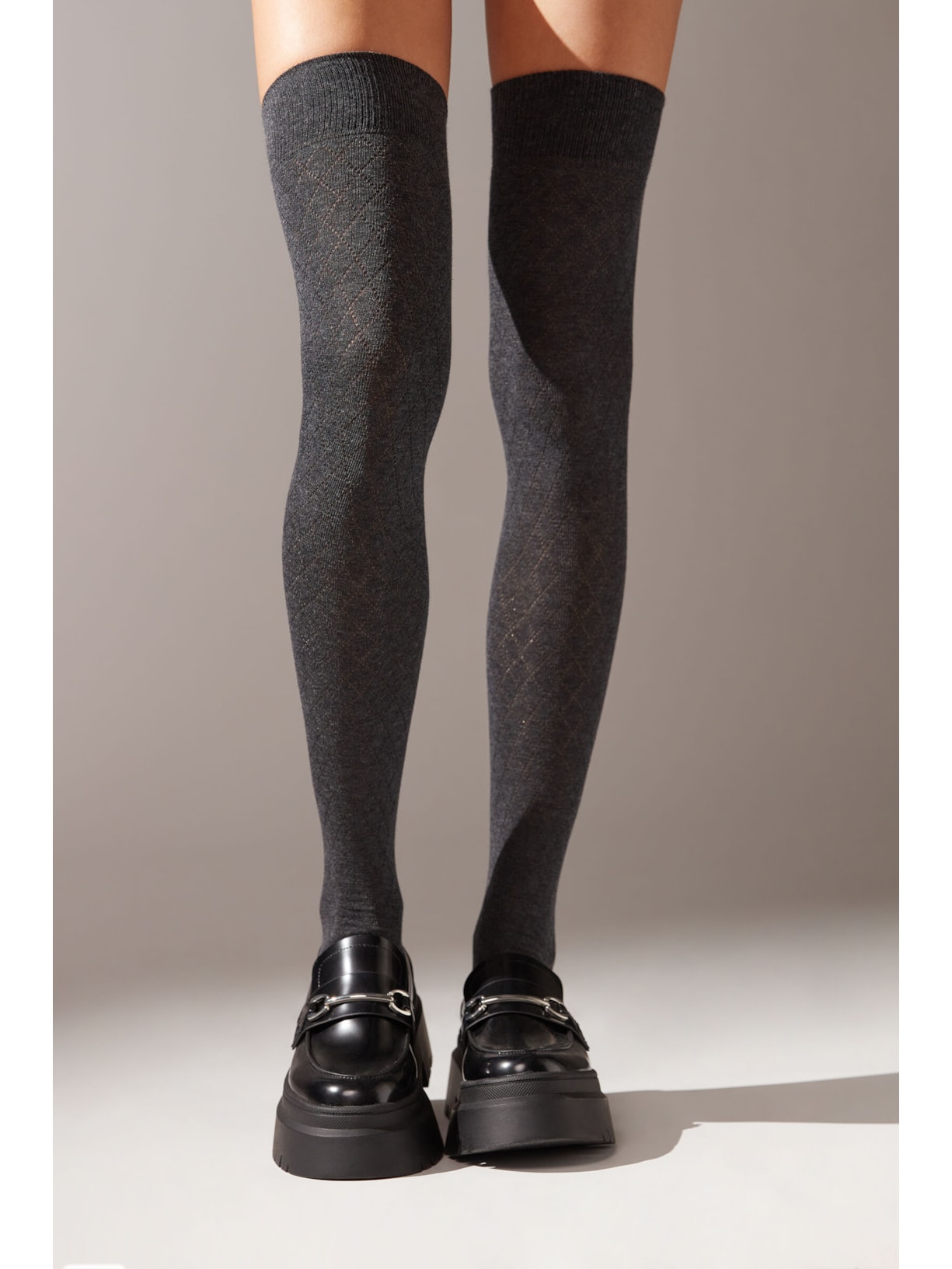 Meia Longa Em Algodão Geométrico Cinza Calzedonia