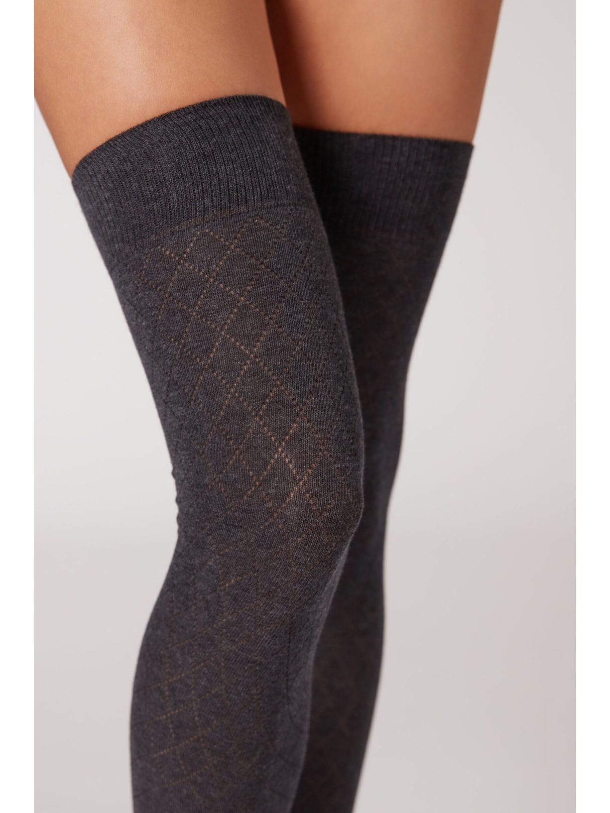 Meia Longa Em Algodão Geométrico Cinza Calzedonia