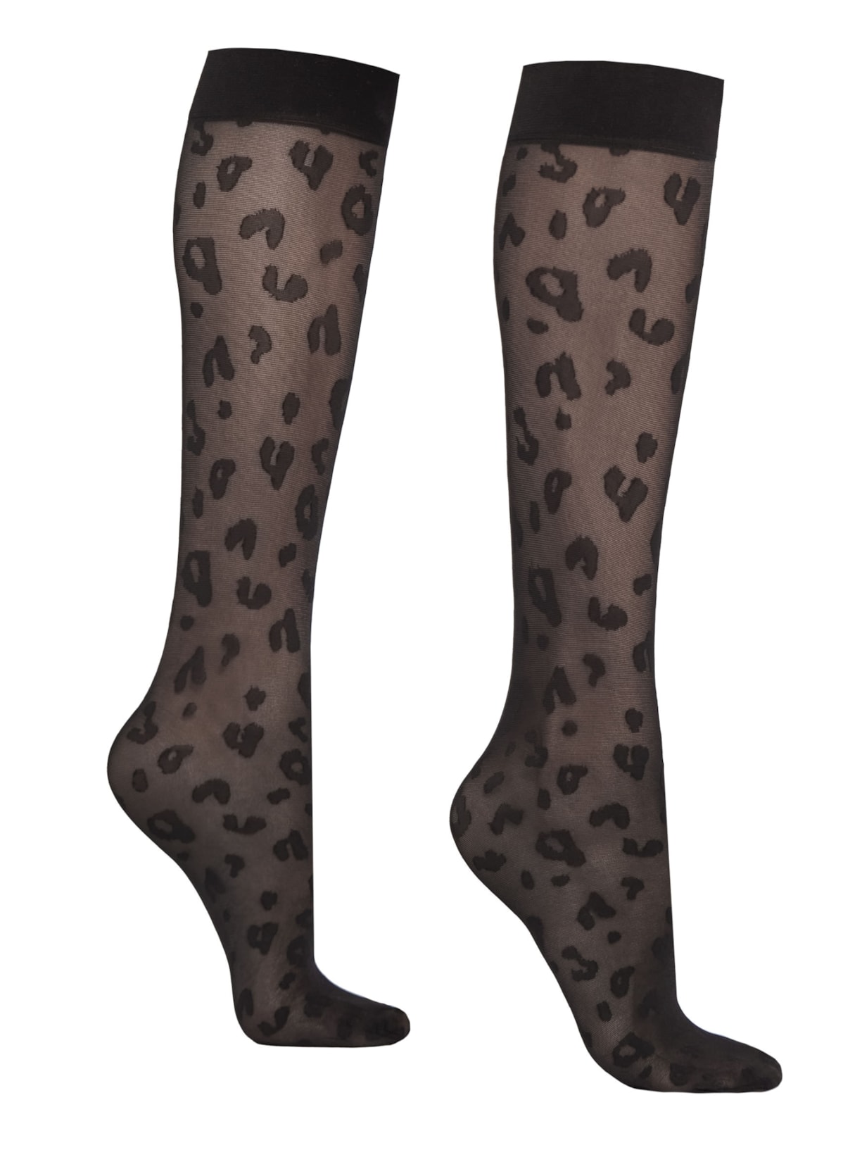 Meia Longa Transparente Com Padrão Animalier - Preto