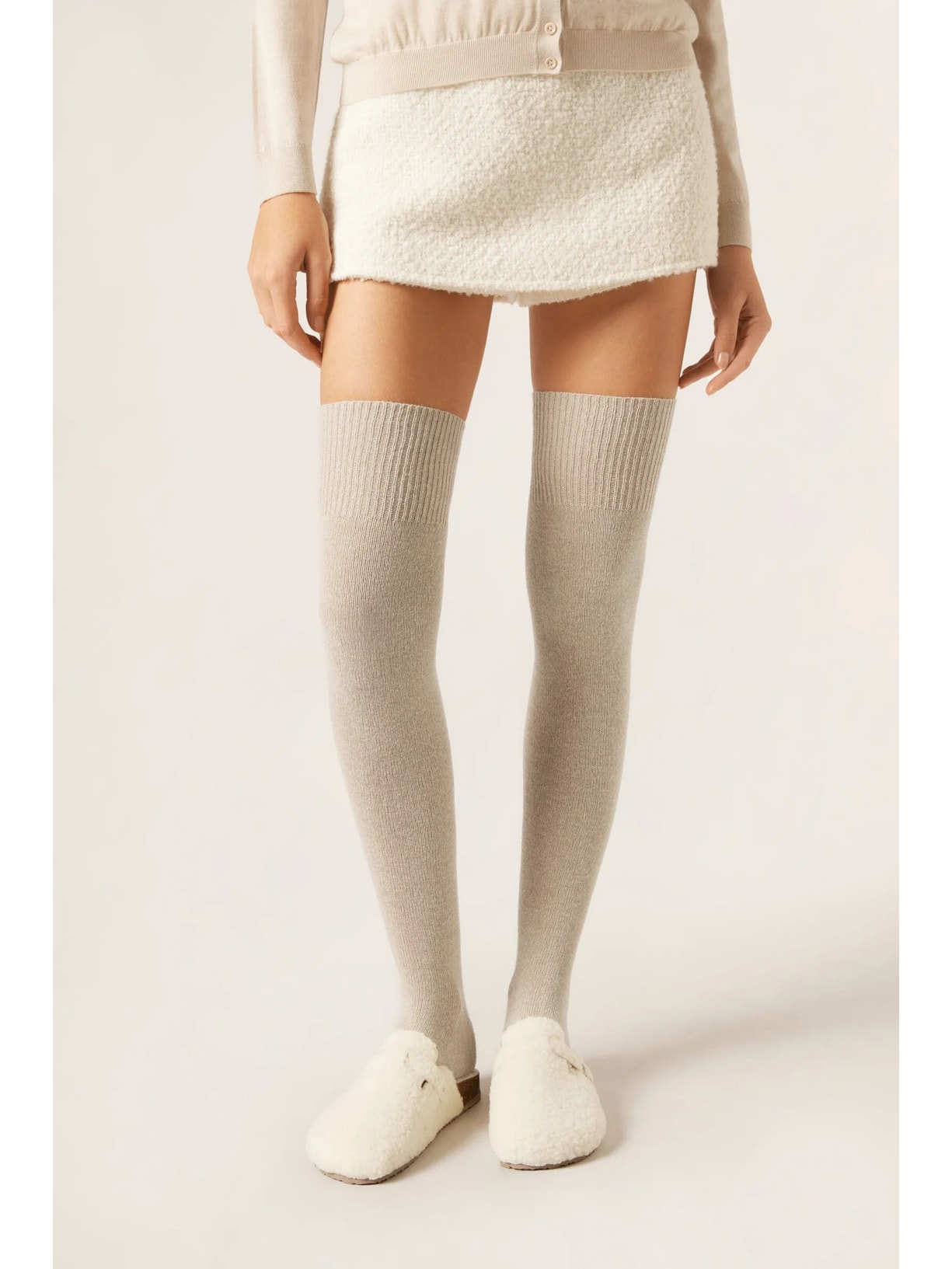 Meia Longuette Com Cashmere Bege Calzedonia