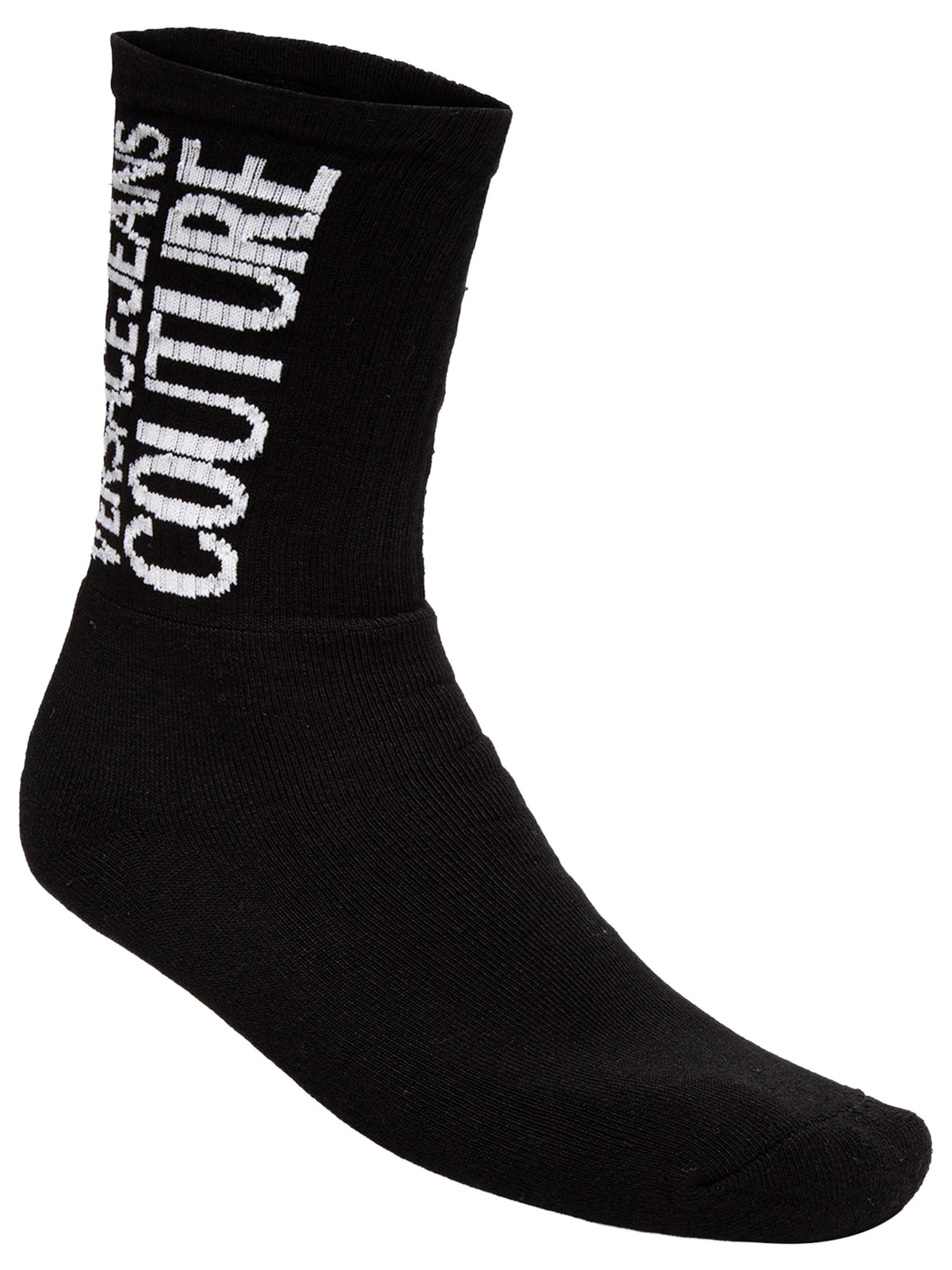 Meia Masculina JC Ribbed Cotton Logo Preto Versace Jeans Couture