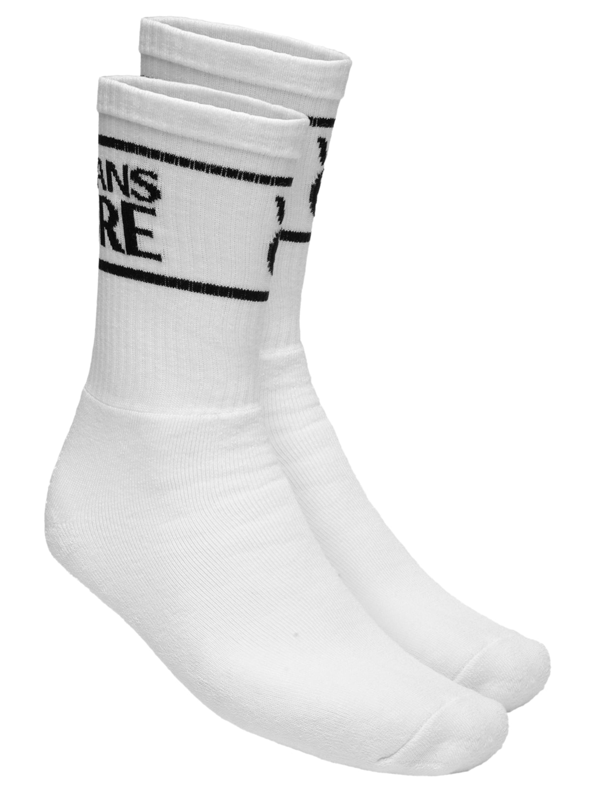 Meia Masculina Ribbed Cotton Logo Striped Branco Versace Jeans Couture