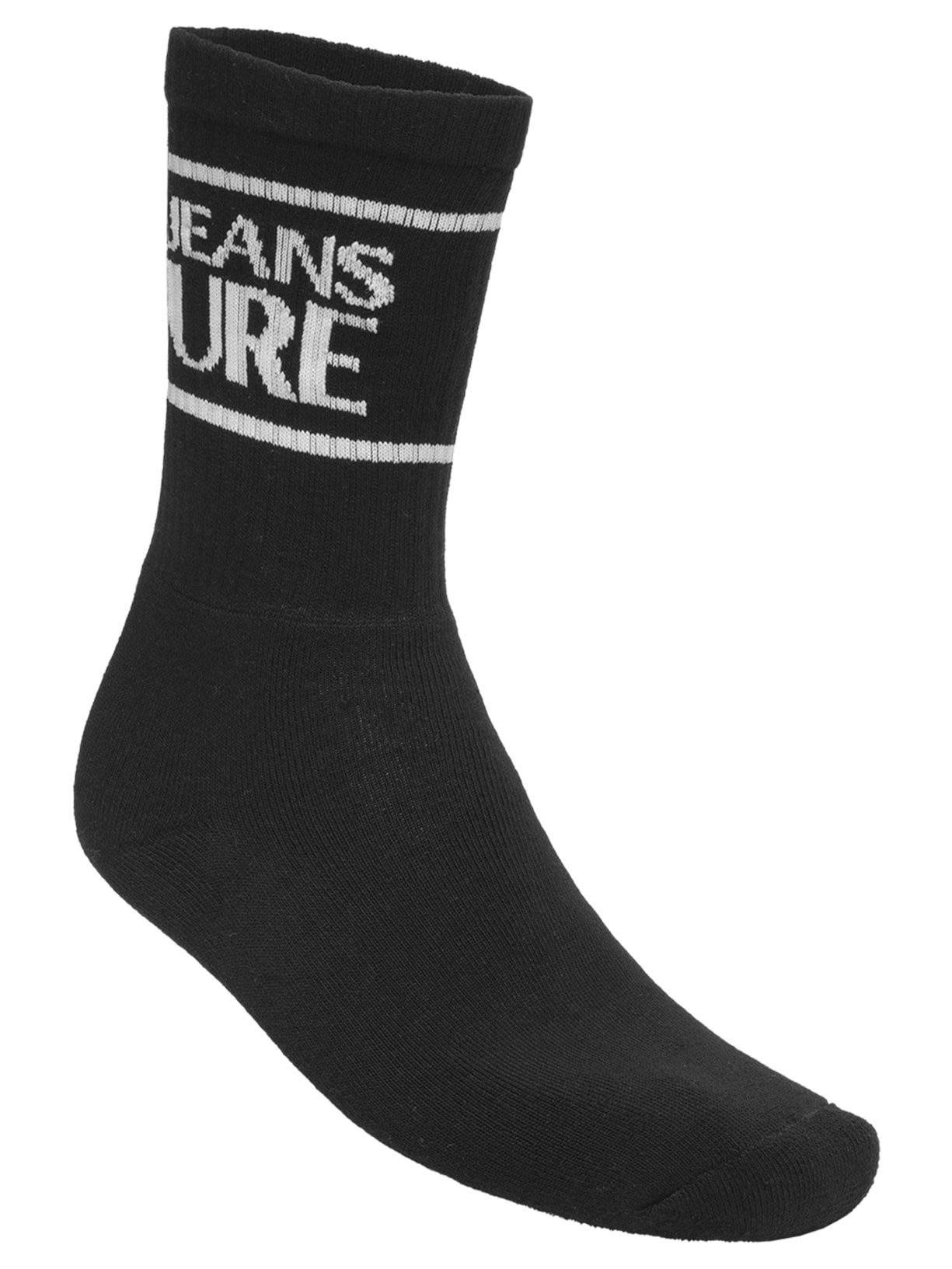 Meia Masculina Ribbed Cotton Logo Striped - Preto