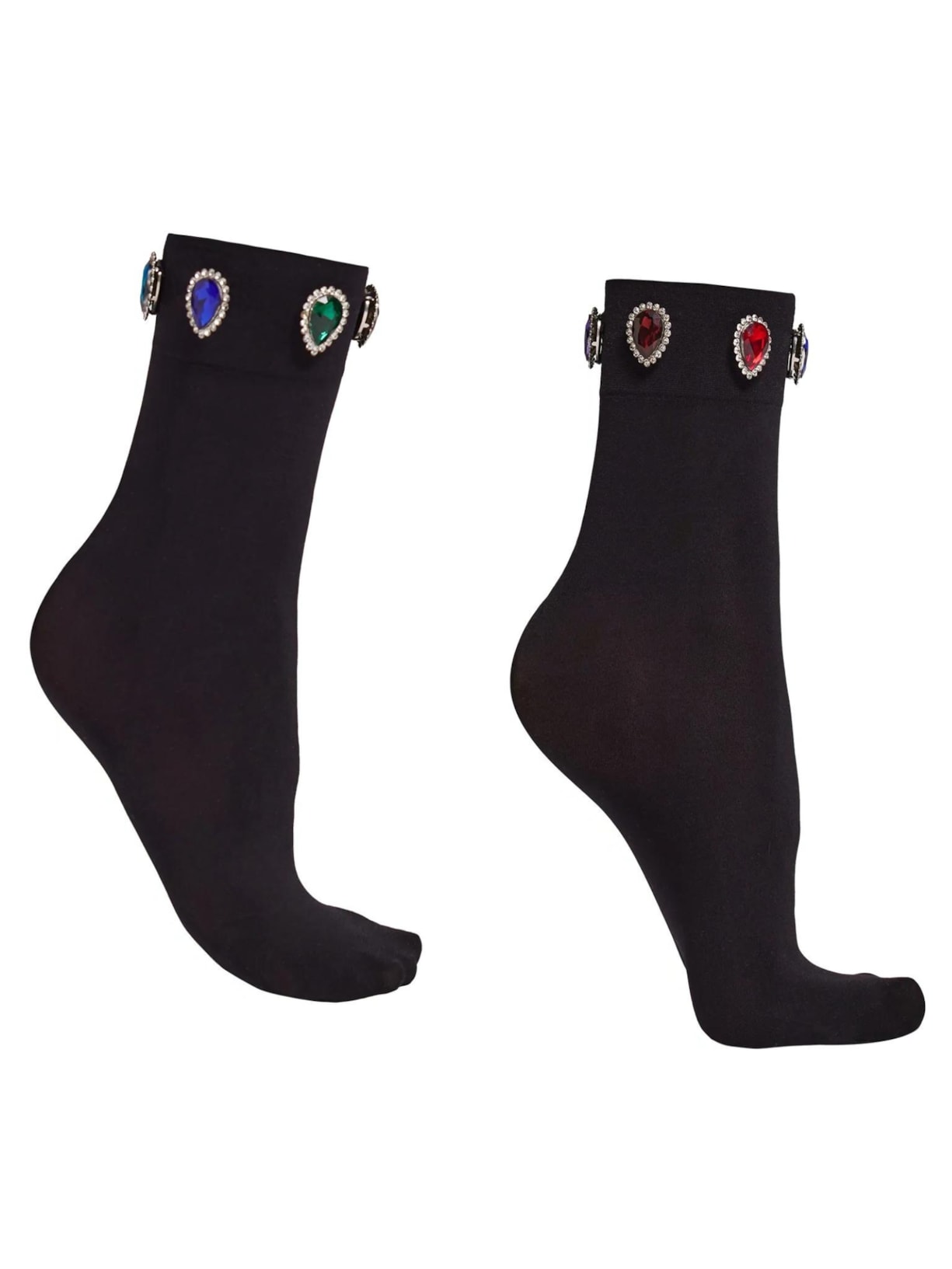 Meia Opaca Com Pedraria Colorida - Preto