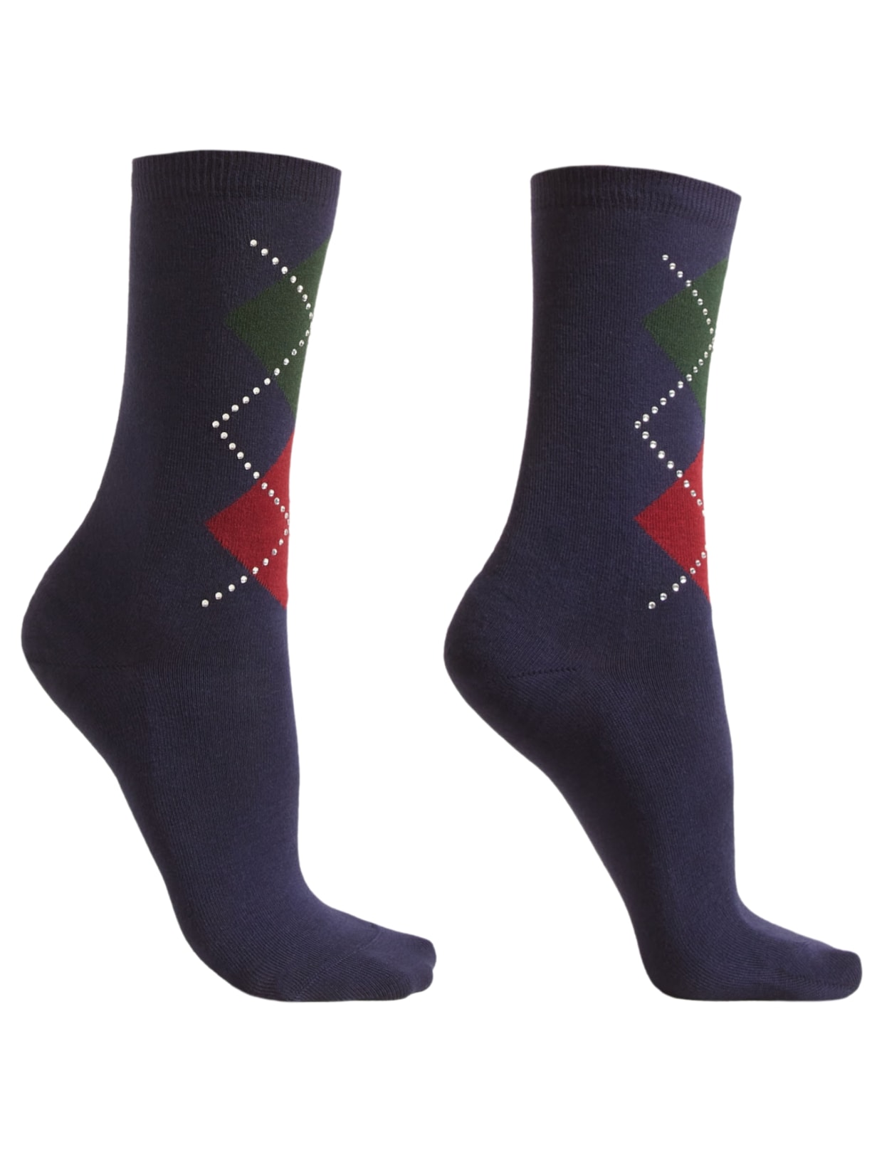 Meia Xadrez Argyle e Strass - Azul