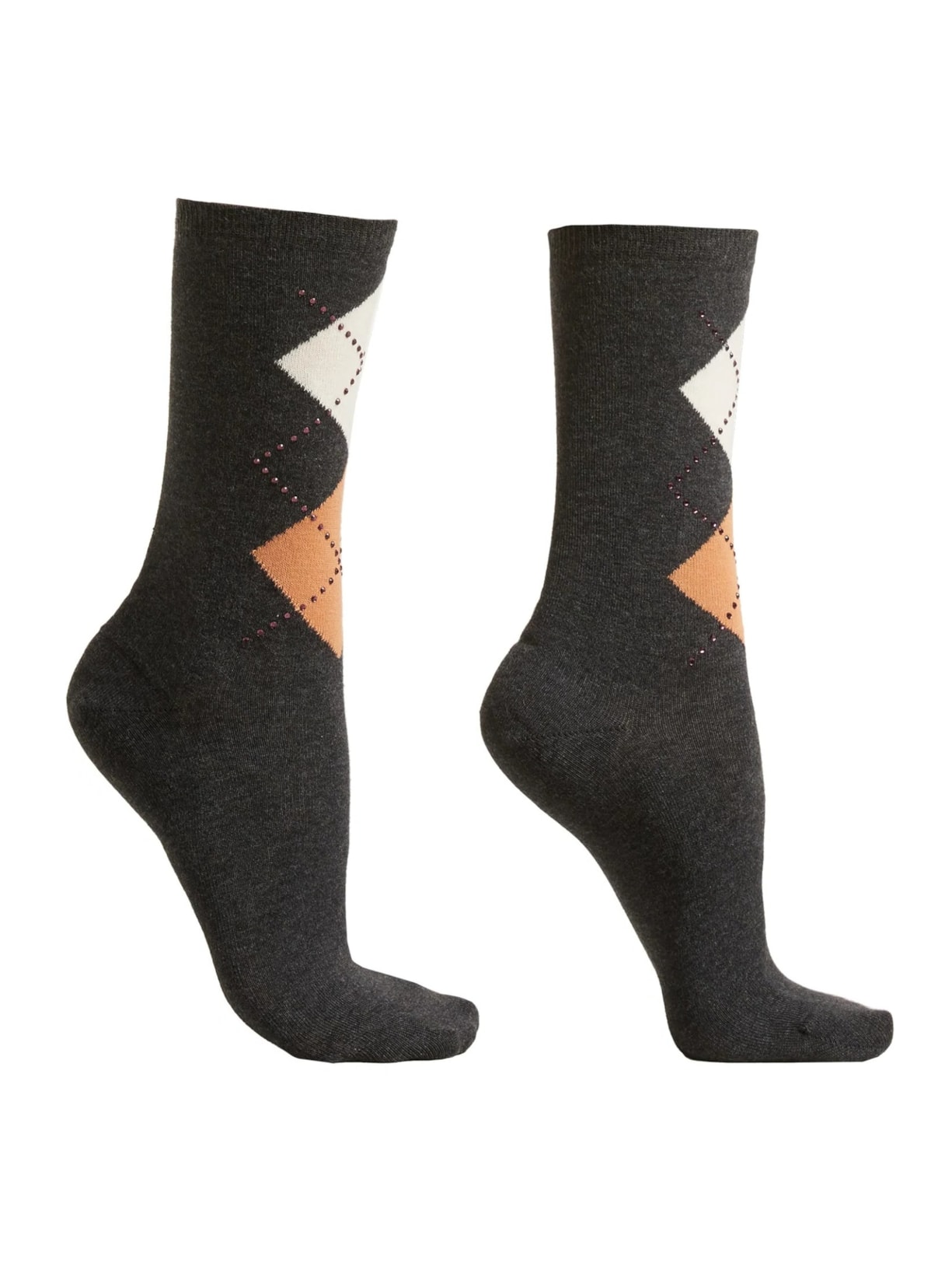 Meia Xadrez Argyle e Strass - Cinza